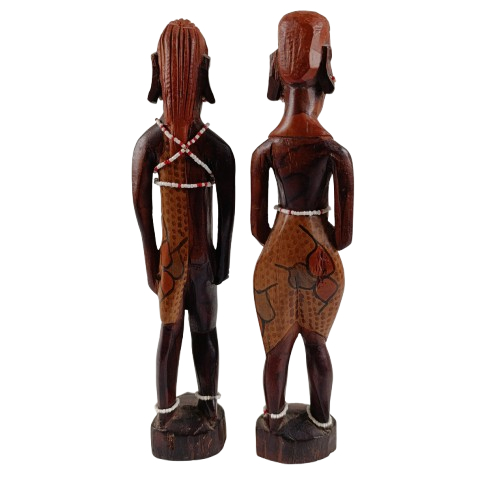Couple de statuettes africaines en bois avec perles - Photo 1