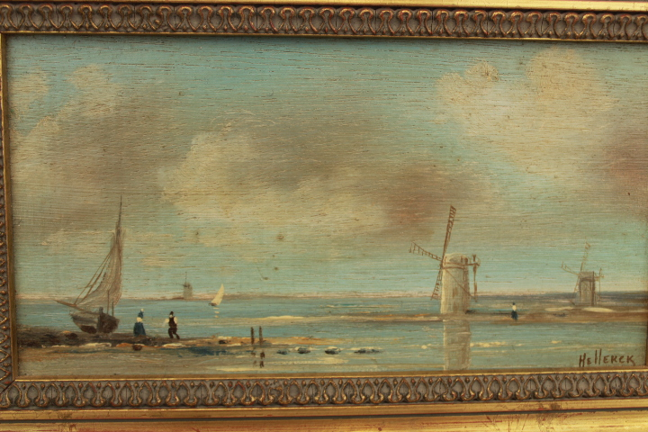 Élégante peinture à l' huile sur bois signé et son encadrement doré- scène de bord de mer - Photo 1