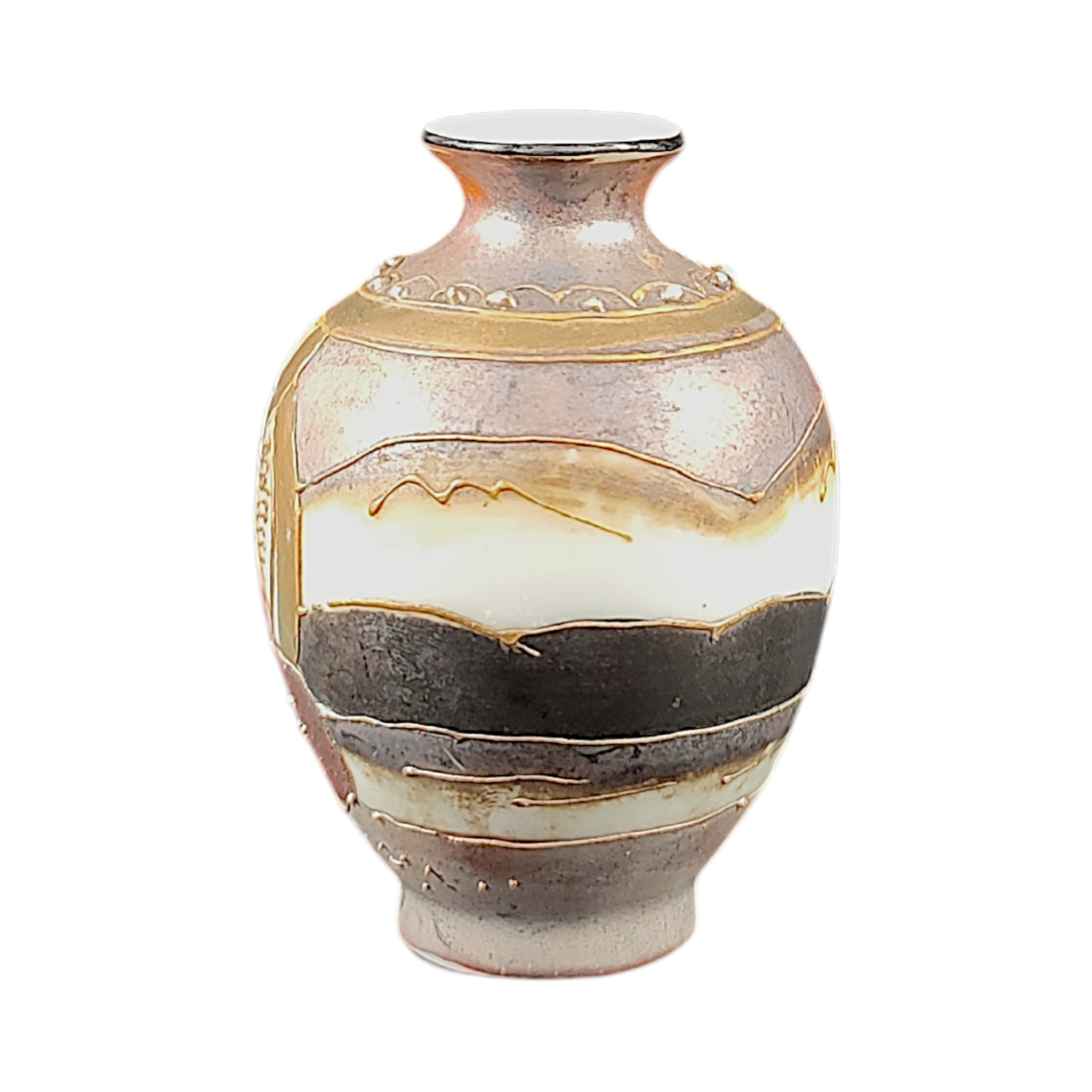 Voir photo 3 de Petit vase japonais Satsuma en porcelaine peinte à la main et émaux. Petit vase japonais Satsuma en porcelaine peinte à la main et émaux. Bon état - Vue 3 -