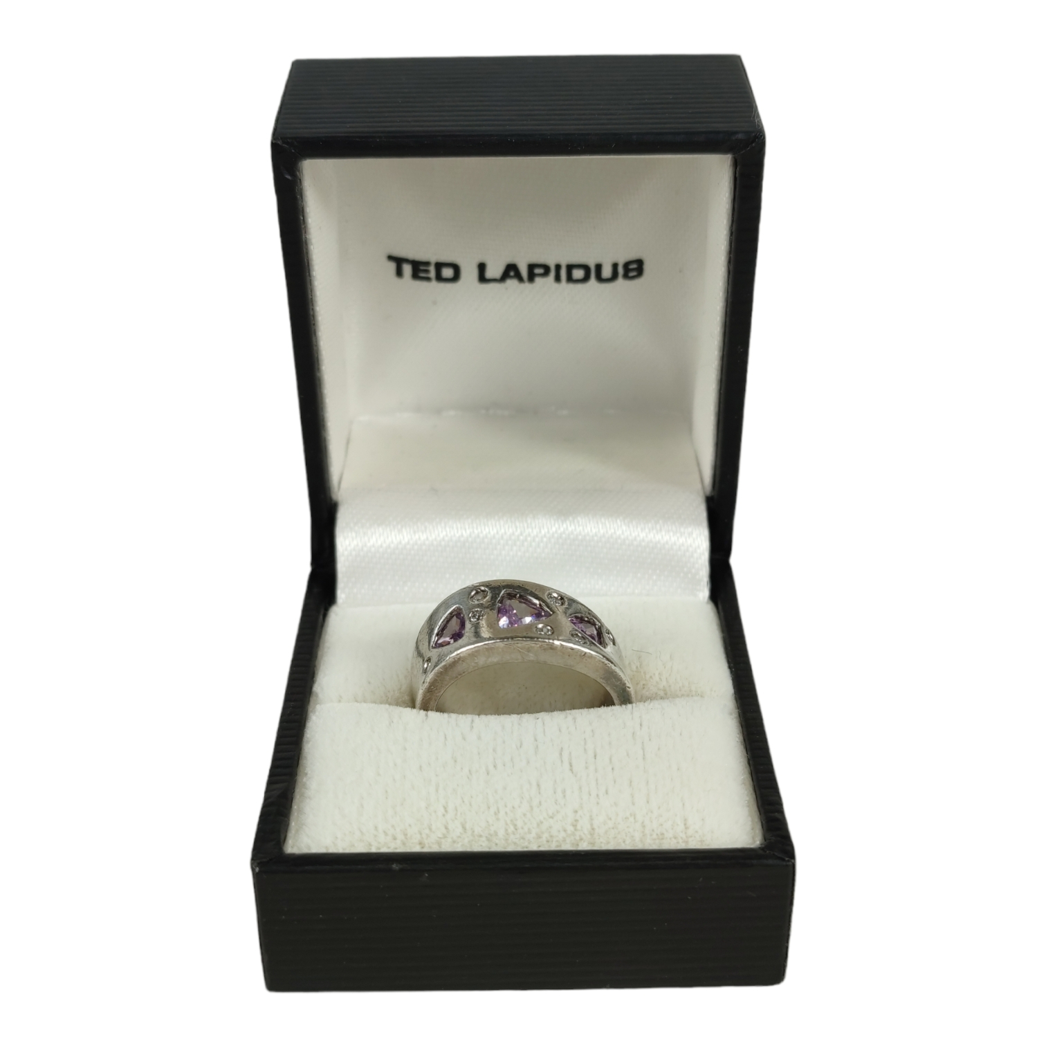 Bague TED LAPIDUS en argent massif 925 avec 3 améthystes et 7 oxydes de zirconium - taille 55 - Photo 0