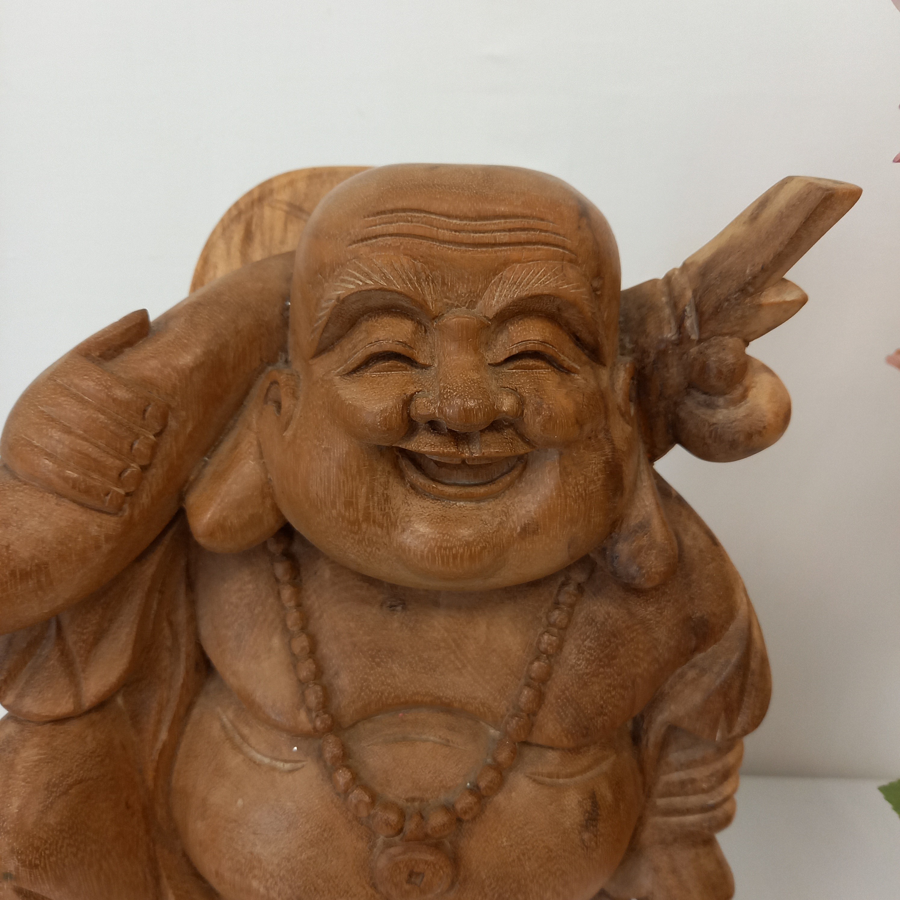Sculpture bouddha rieur bois Art Asiatique Hauteur 40 cm  - Photo 2