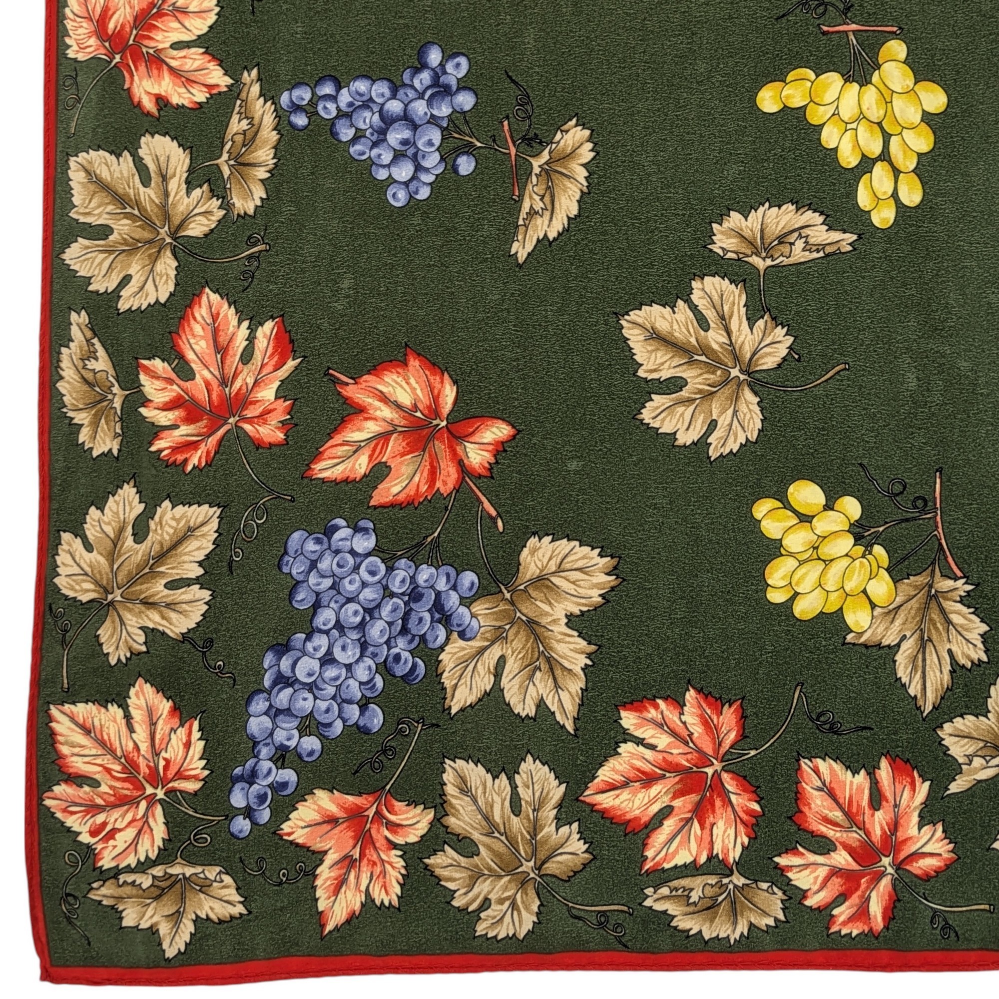 Foulard vintage en soie Imprimé raisins, pampres et feuilles de vigne Tour de cou Carré 80 x 85 cm - Photo 3