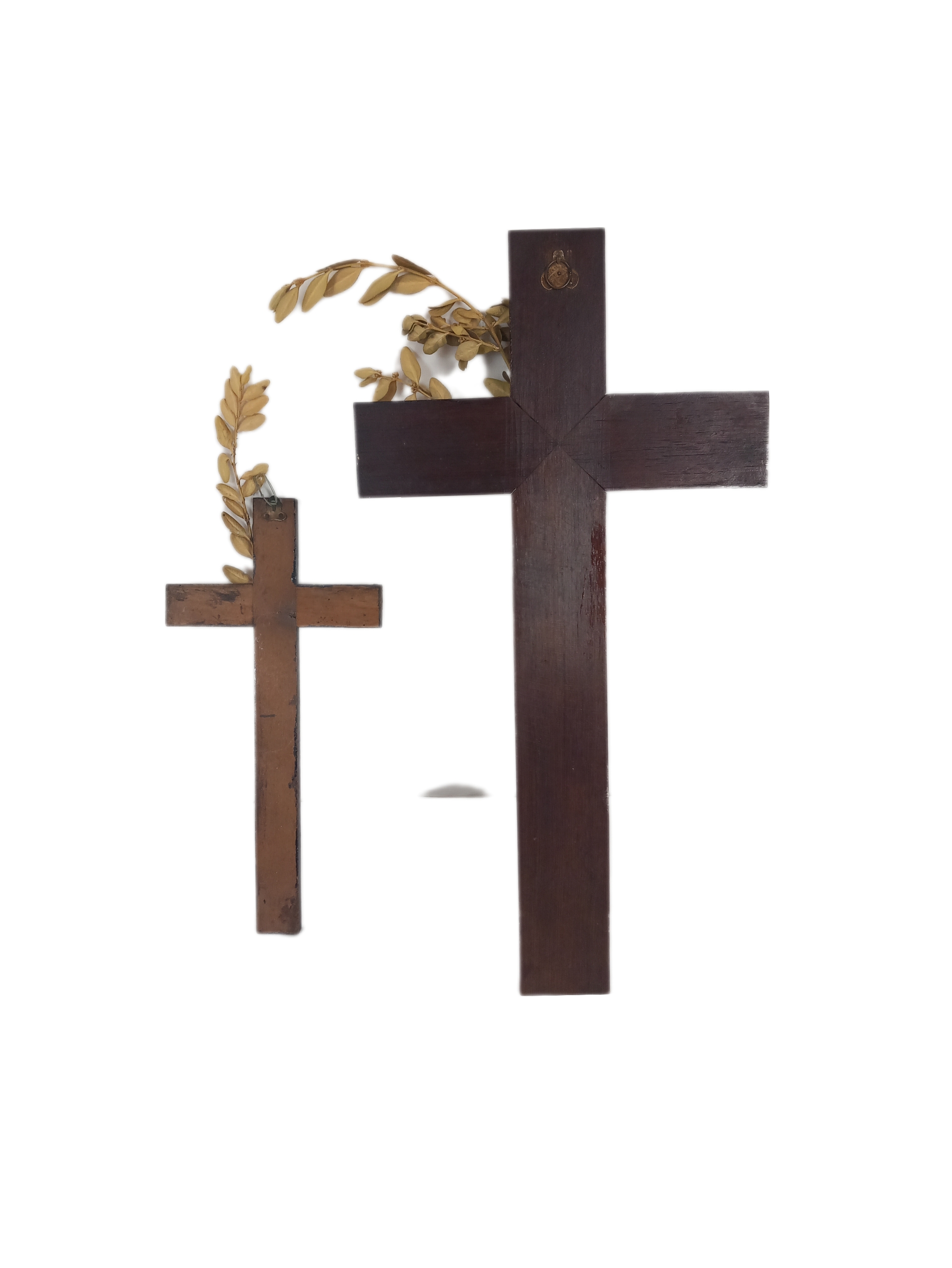 Lot De Deux Crucifix Mural En Bois Et Laiton Très bon état - Vue 2 - 