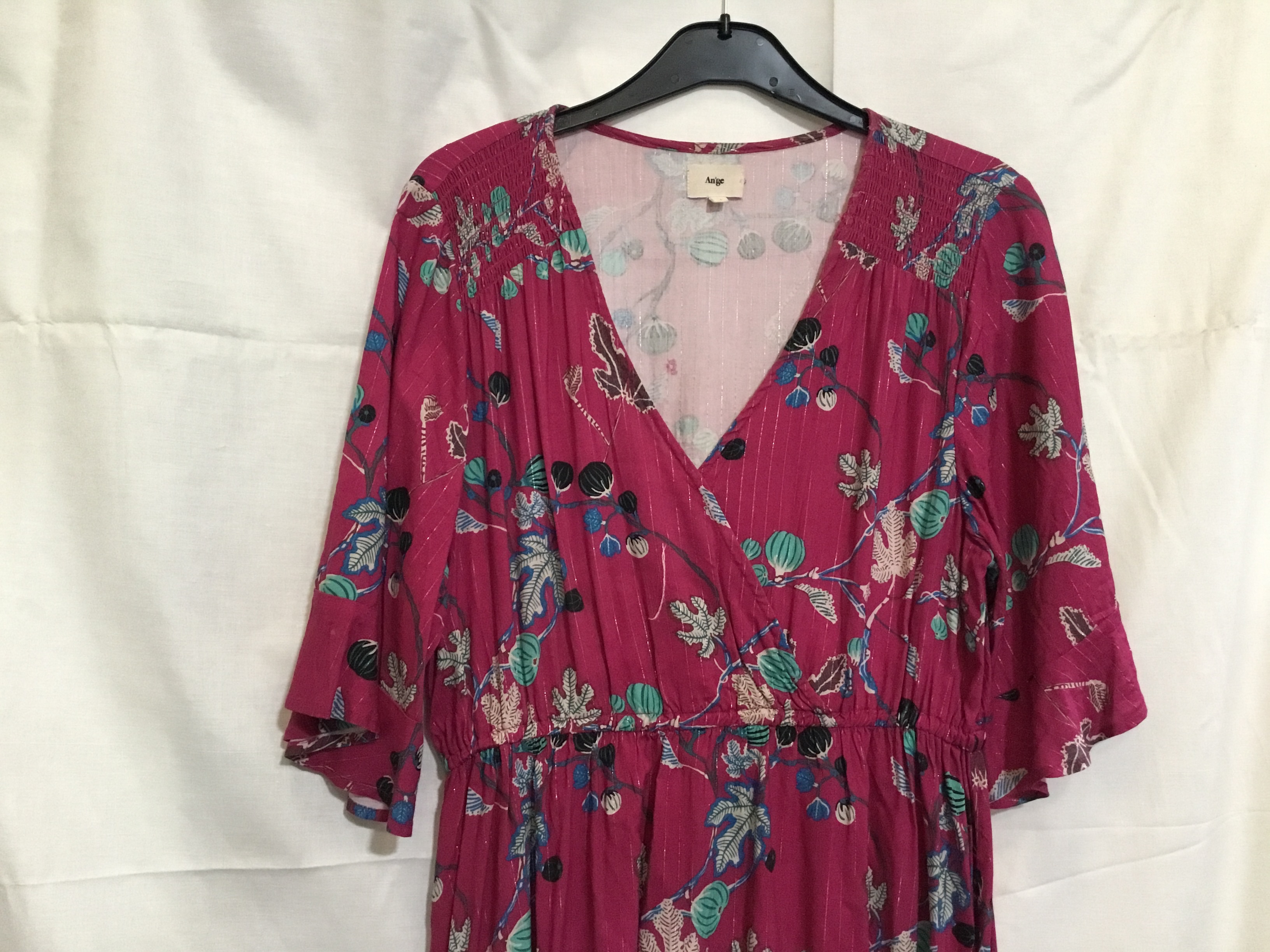 Robe manches 3/4 rose à motifs nature « An’ge » taille L Très bon état - Vue 2 - 