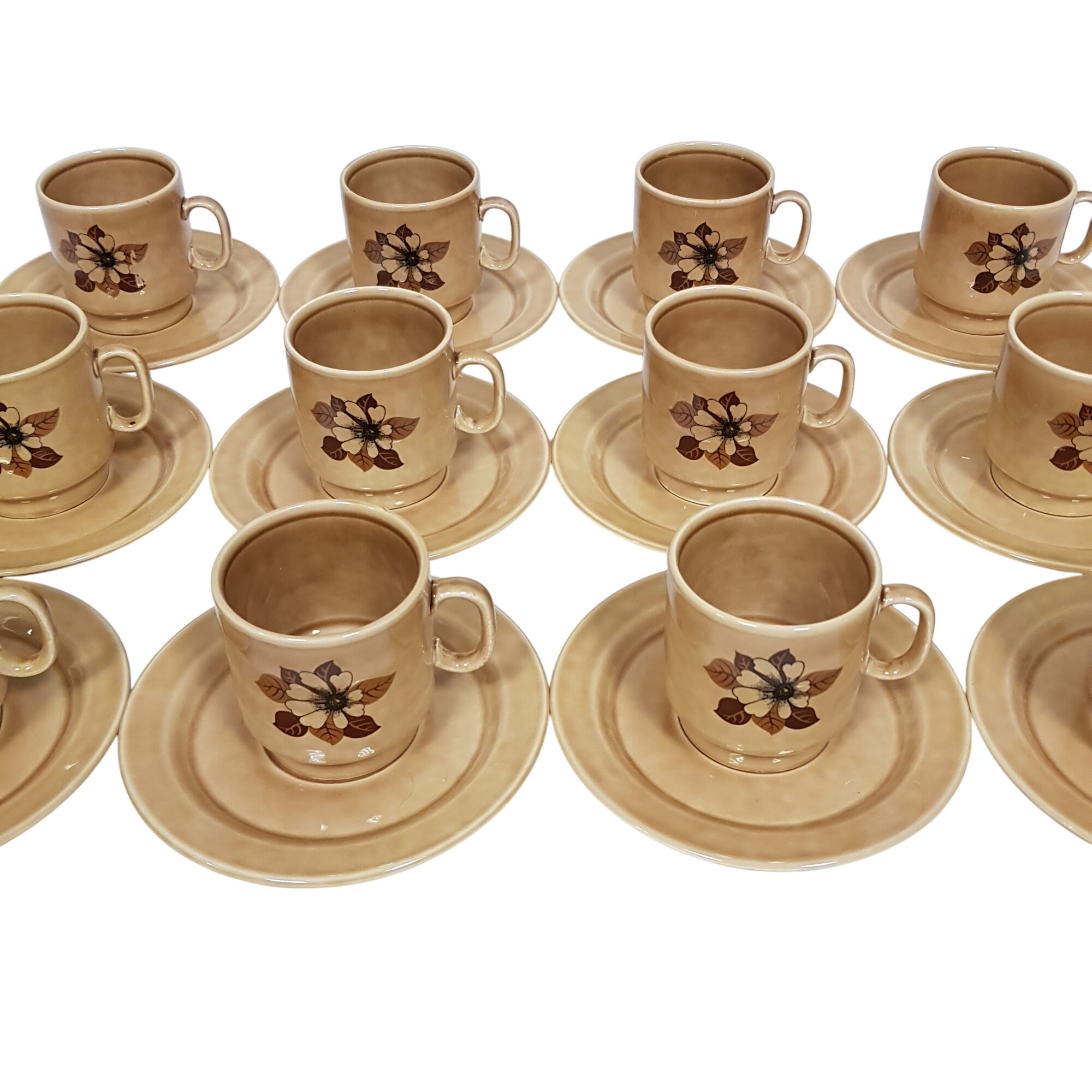 5 TASSES AVEC Sous Tasse Pagnossin Vintage France Marron Et Rouge 749