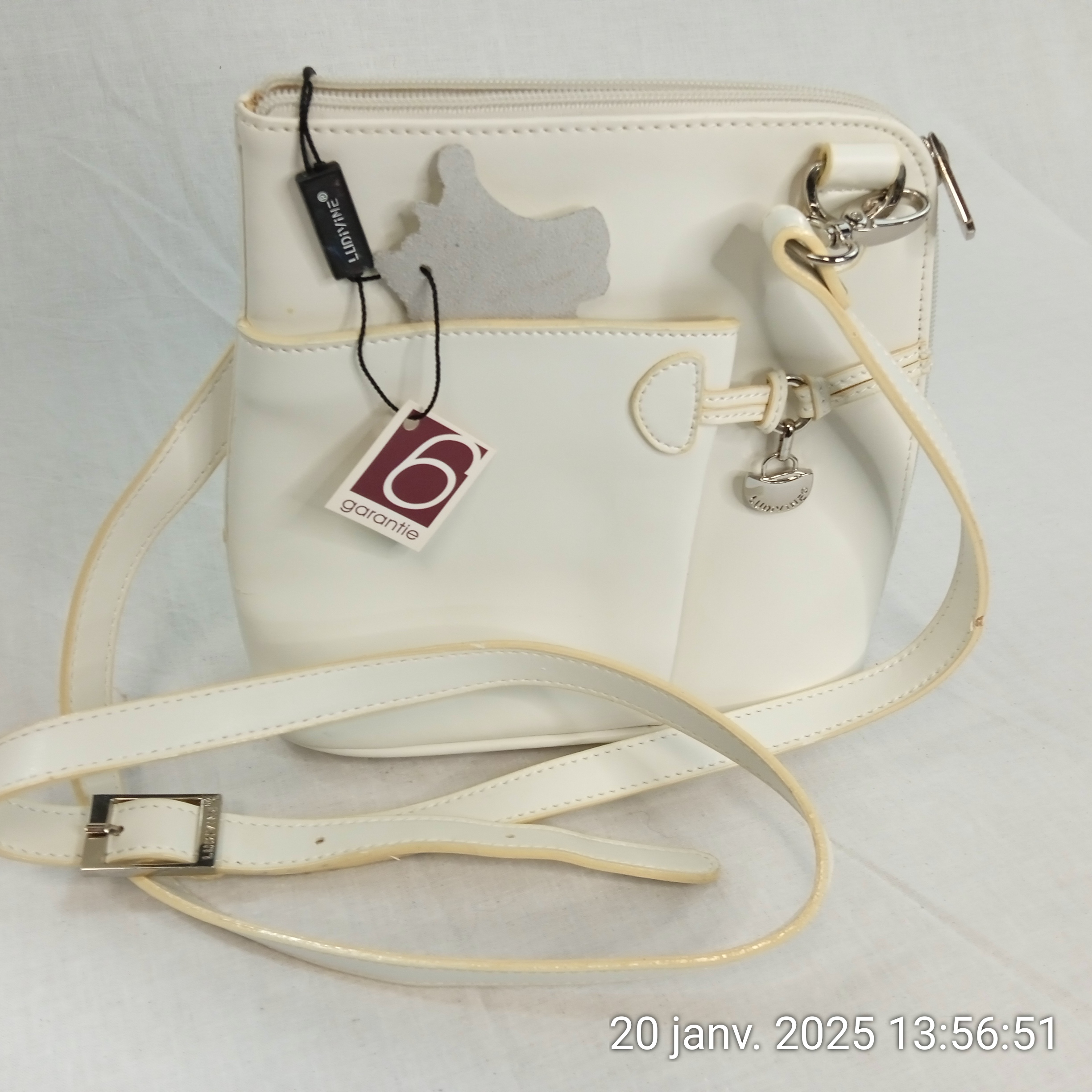 AUTHENTIQUE sac bandoulière LUDIVINE en cuir blanc - Photo 4