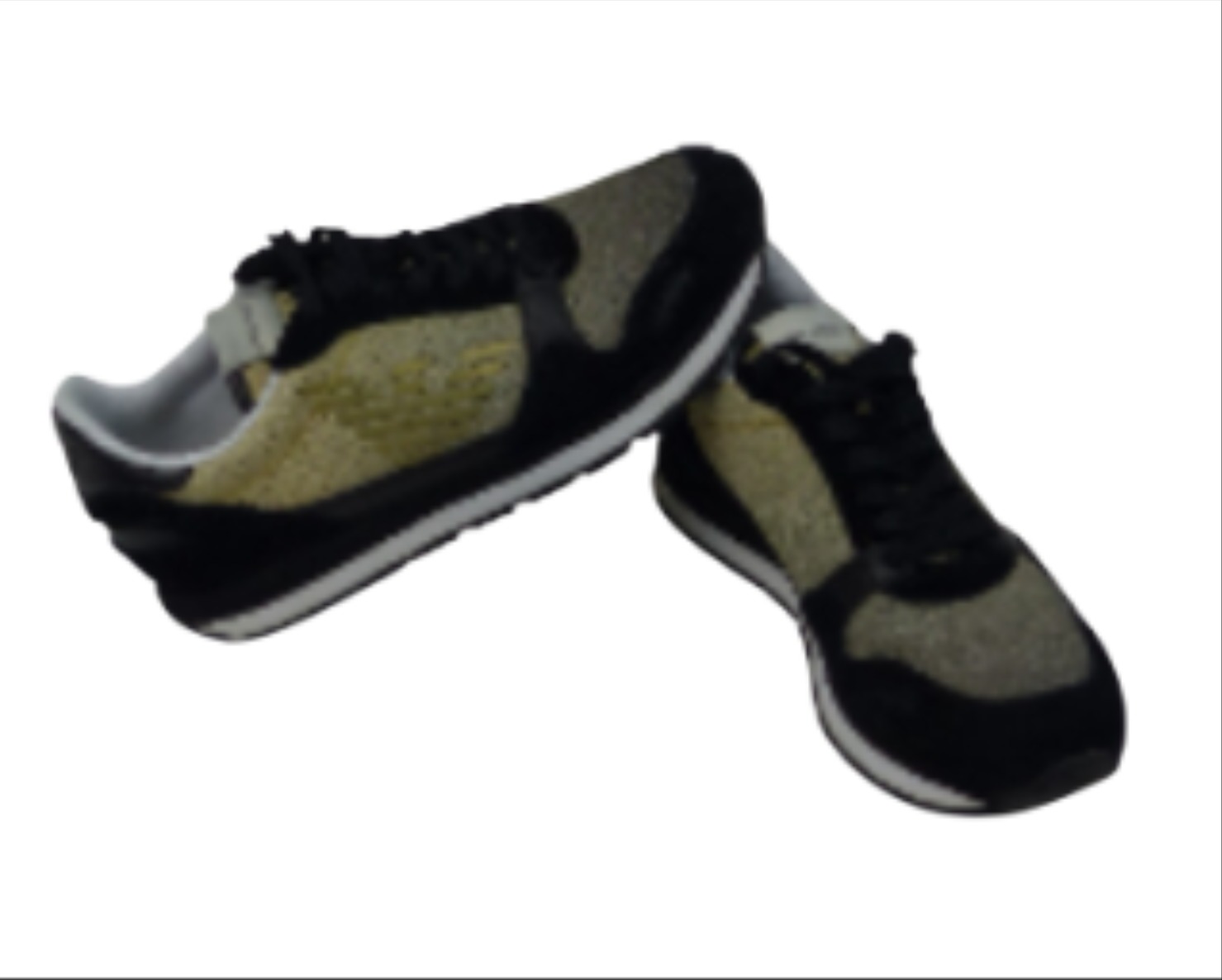 Baskets Emporio Armani Paillettes Or et Cuir/Daim Noir - Photo 0