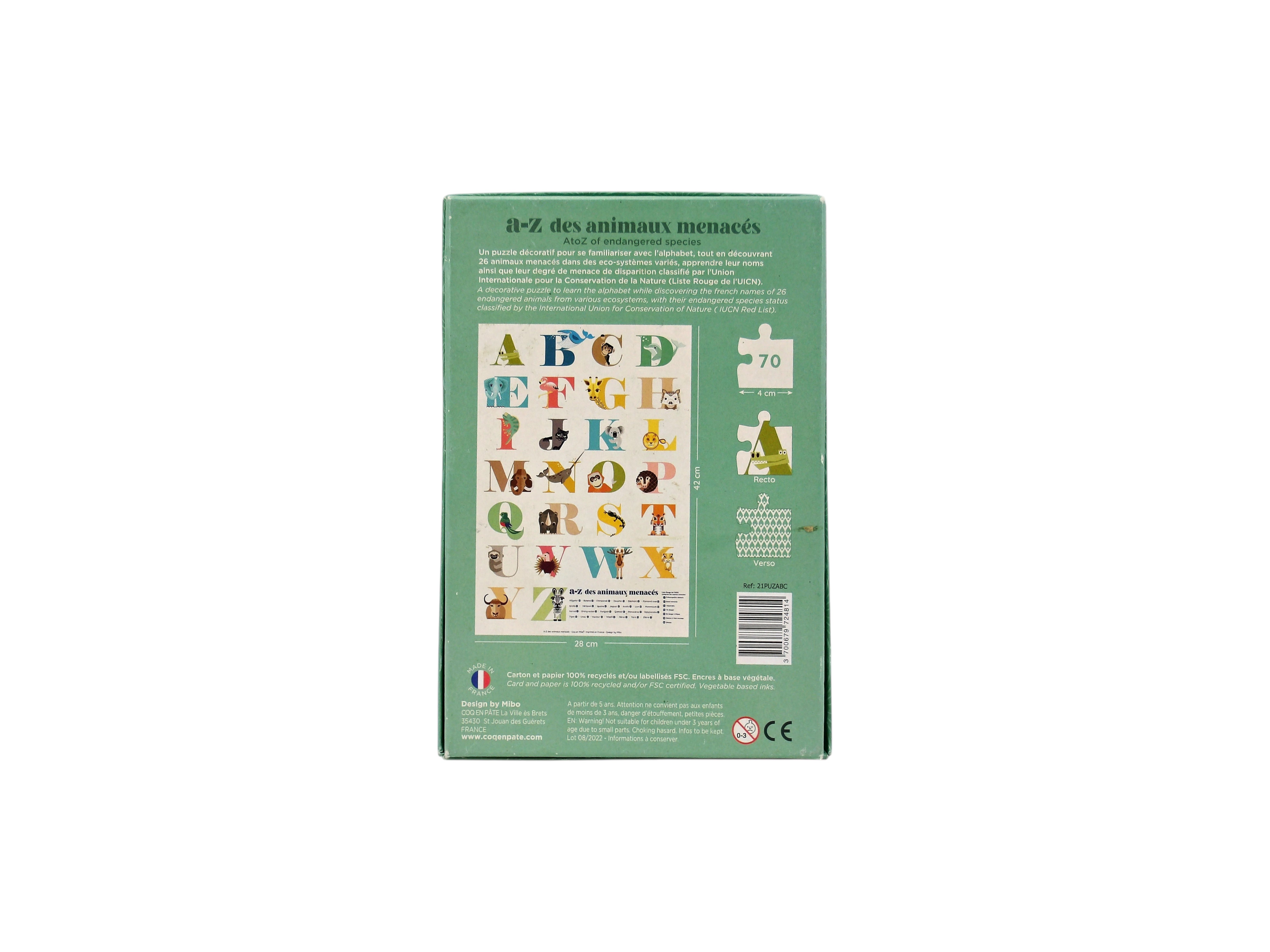 Puzzle A-Z - Abécédaire - Animaux menacés - 70 pièces- Édition 2022 Très bon état - Vue 2 - 