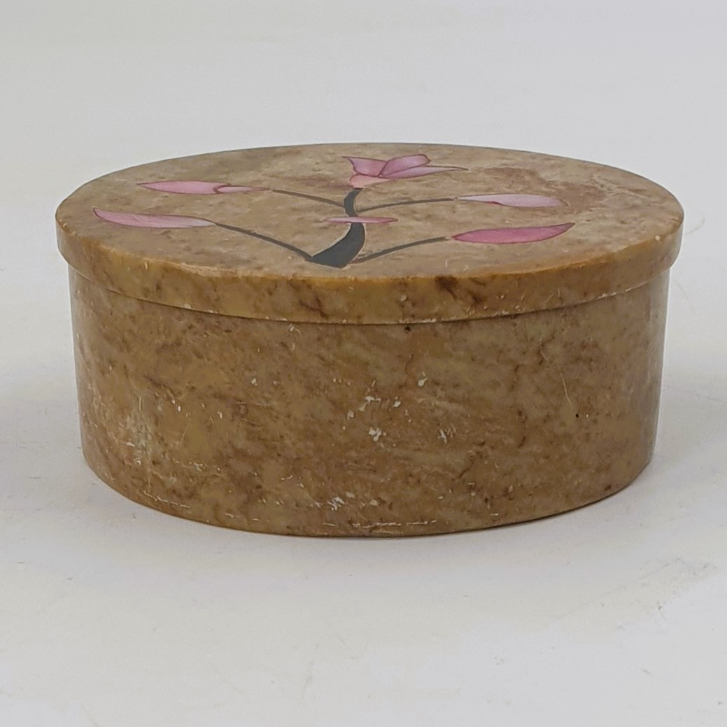 Petite boîte à bijoux en pierre à motif de fleurs roses - Photo 3