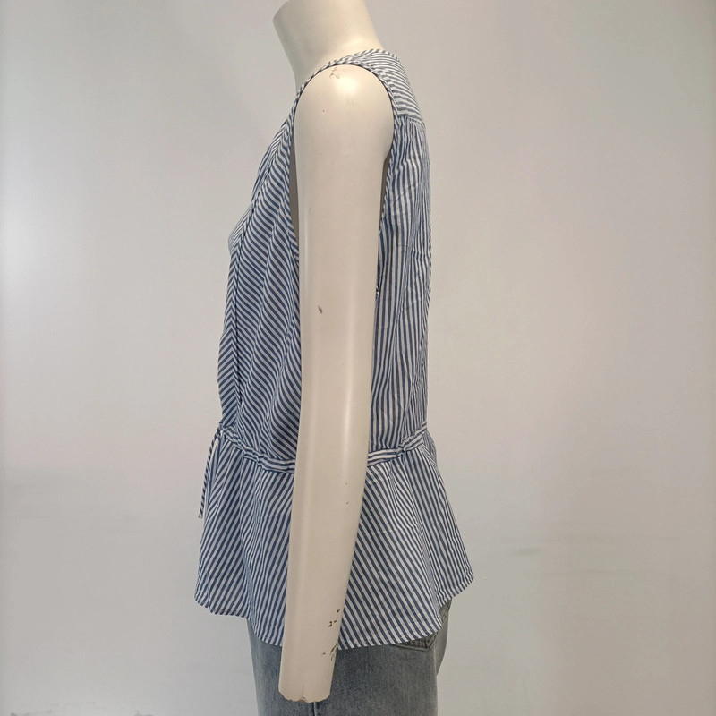 Top sans manches rayé blanc et bleu coton T44 Rayures - Comptoir des cotonniers Pleplum cintré - Photo 3