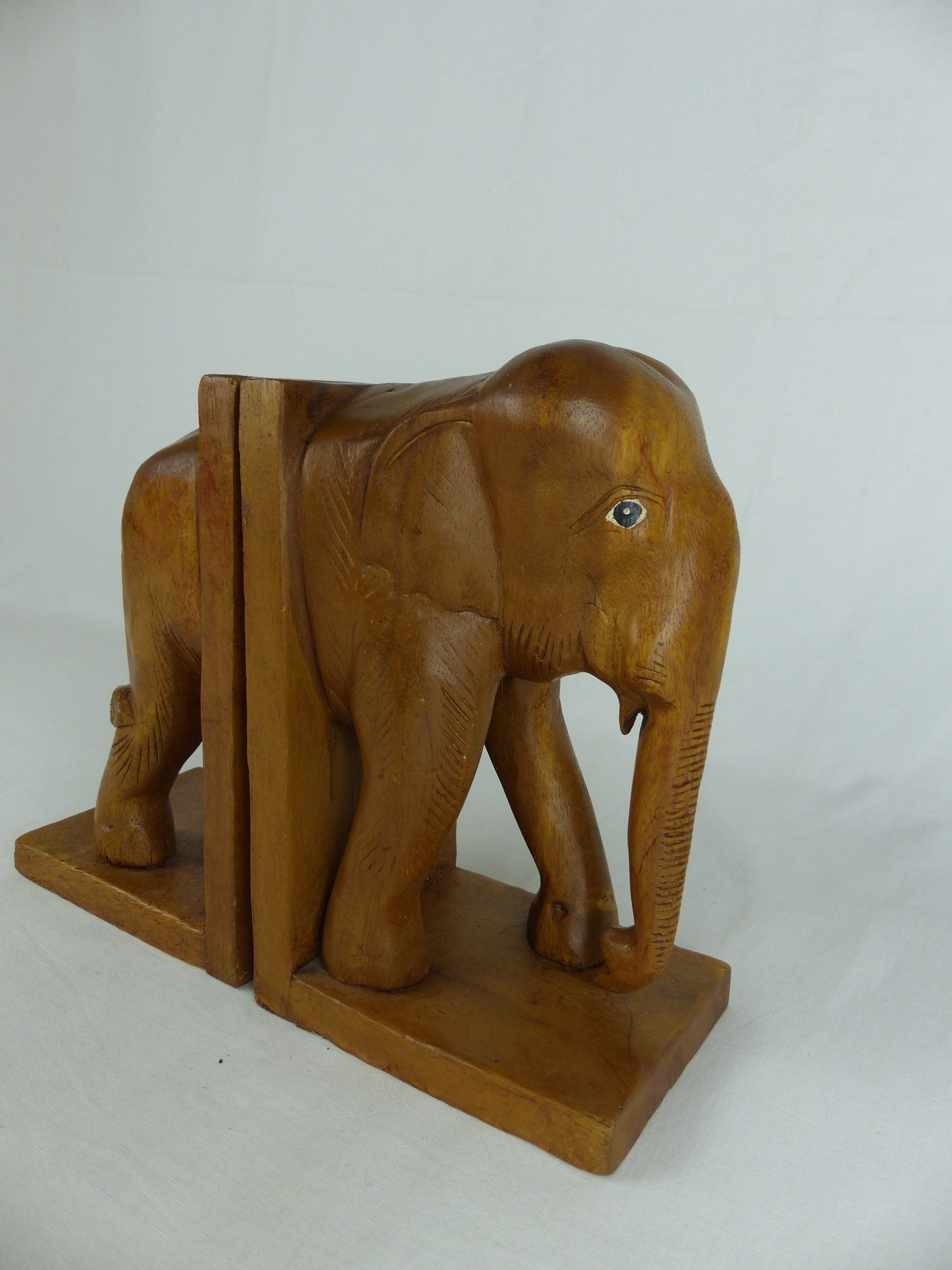 Serre-livres vintage Éléphants en bois sculpté - Photo 1