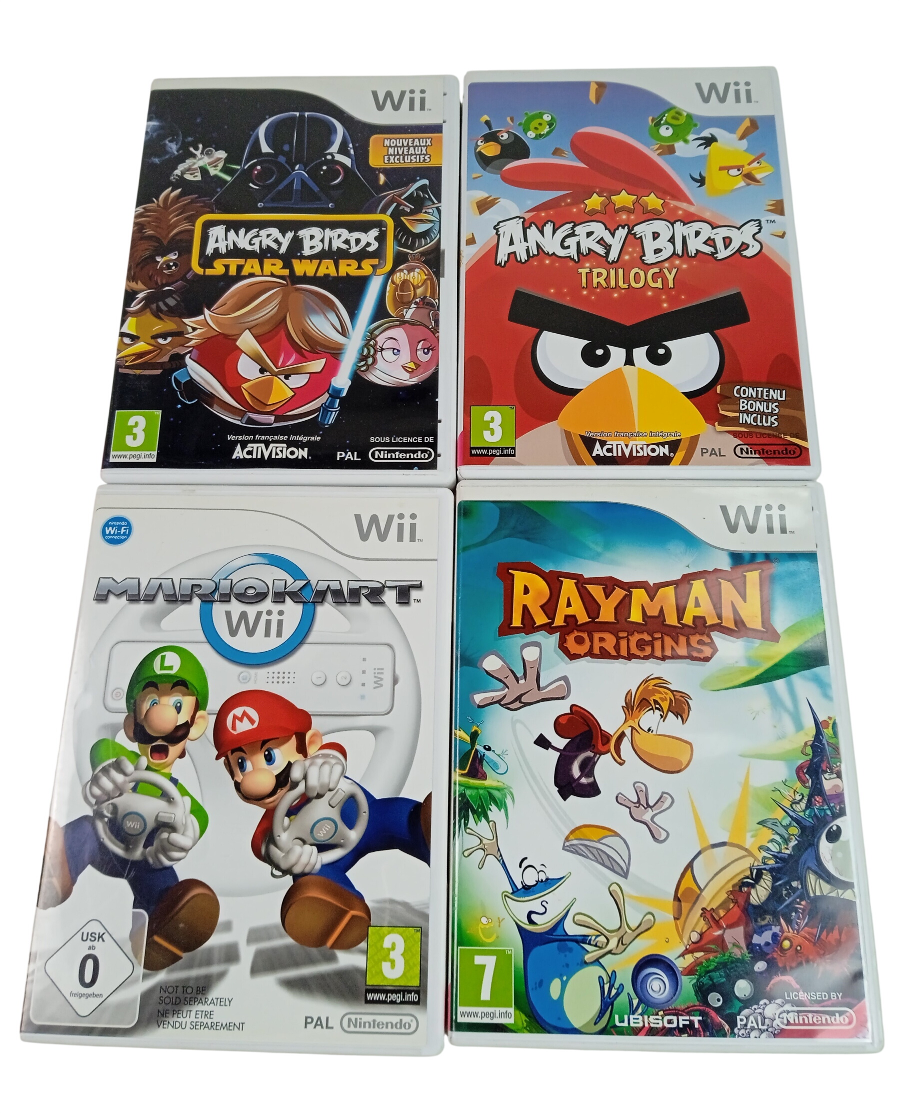 Lot de 4 jeux Nintendo Wii : Angry Birds Trilogy, Angry birds Star Wars, Rayman Origins, Mariokart Très bon état -  reconditionné disponible sur Label Emmaüs