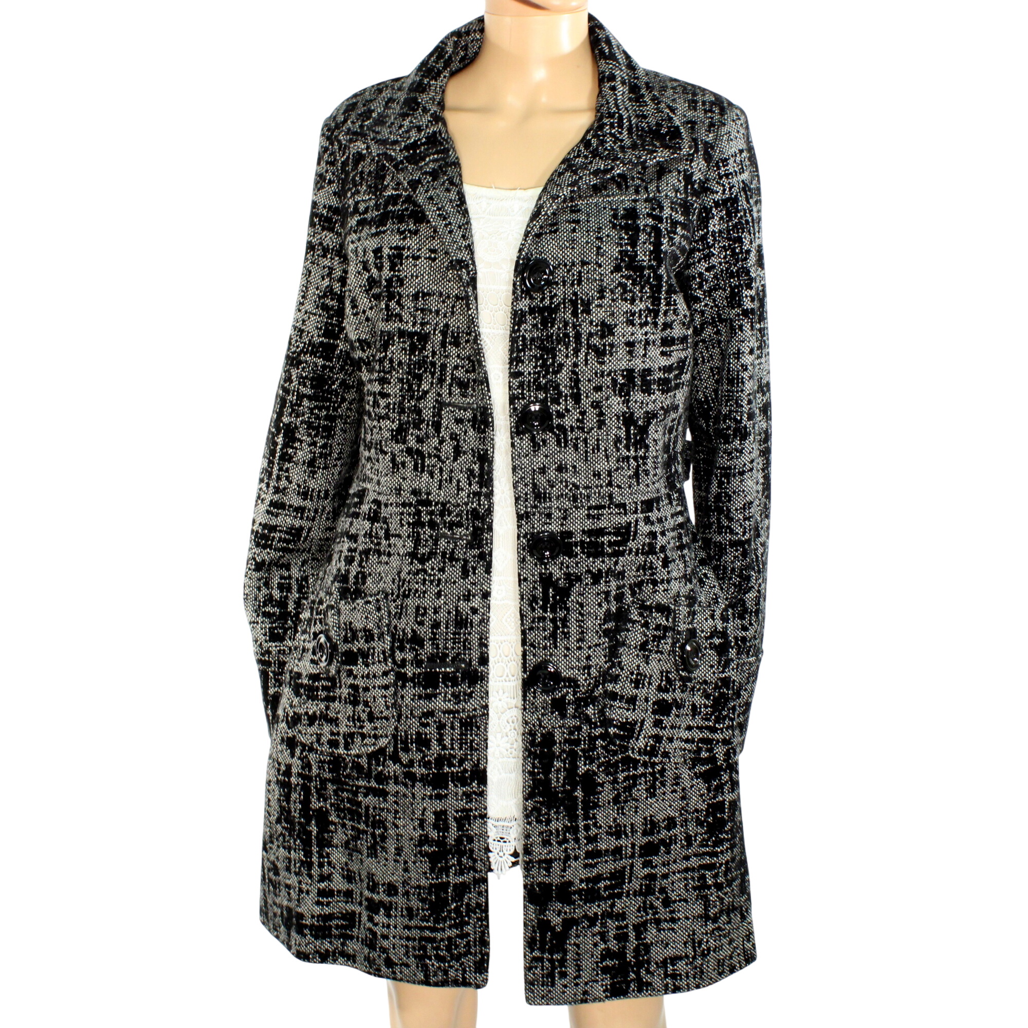 Manteau Mi-Long Femme Noire & Blanc K.WOMAN Taille 42 Très bon état -  reconditionné disponible sur Label Emmaüs