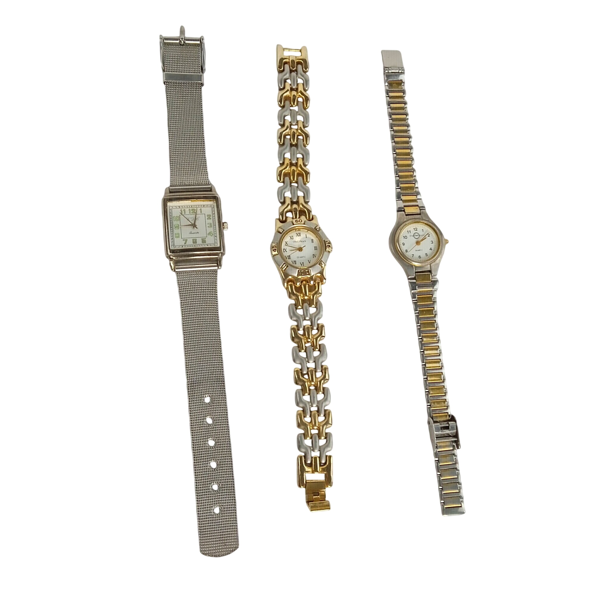 Lot de 3 montres à quartz bracelet femme vintage acier inoxydable - Photo 0
