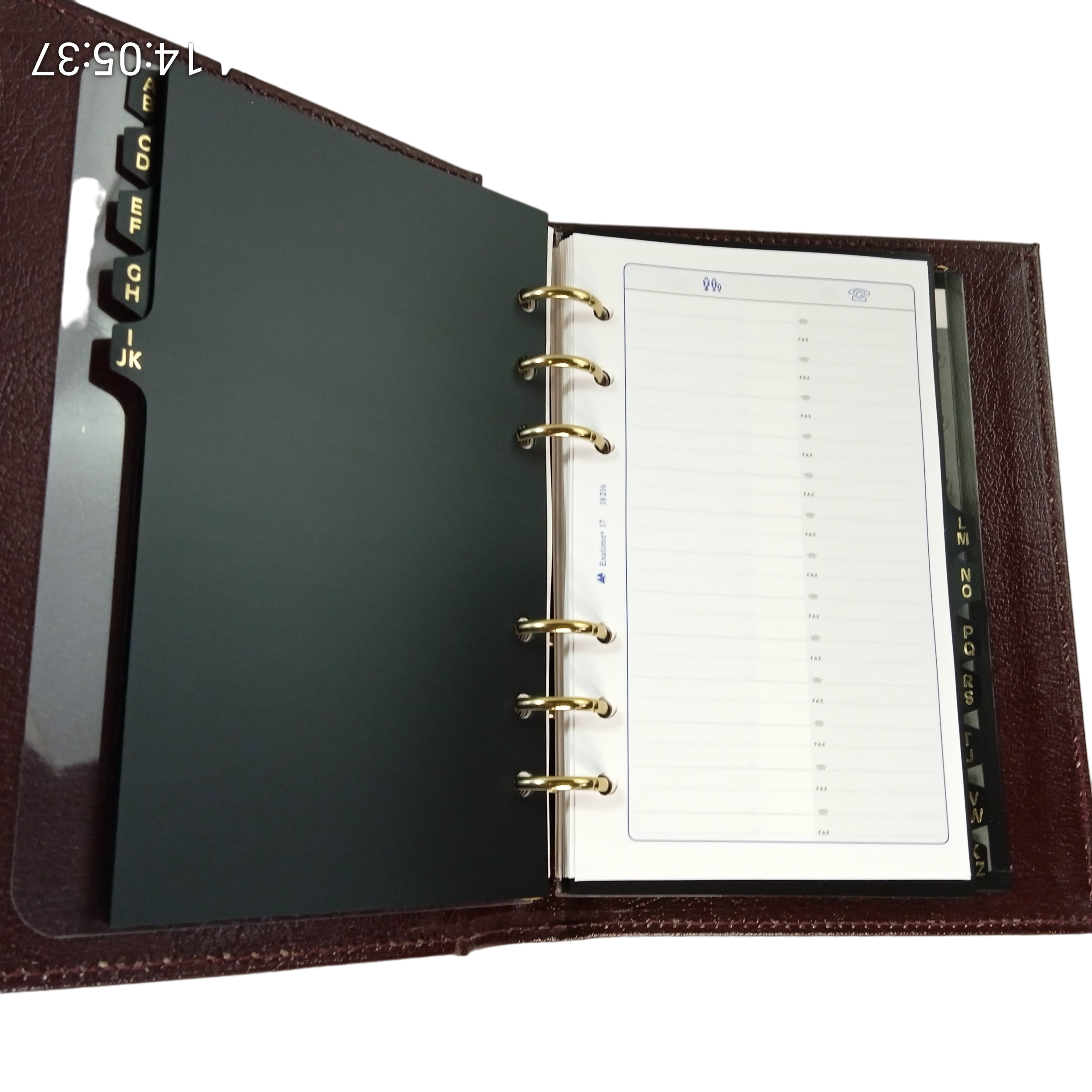 Agenda Organiseur EXACOMPTA cartes de visite et feuilles téléphoniques couverture cuir mécanique 6 anneaux  Comme neuf -  reconditionné disponible sur Label Emmaüs