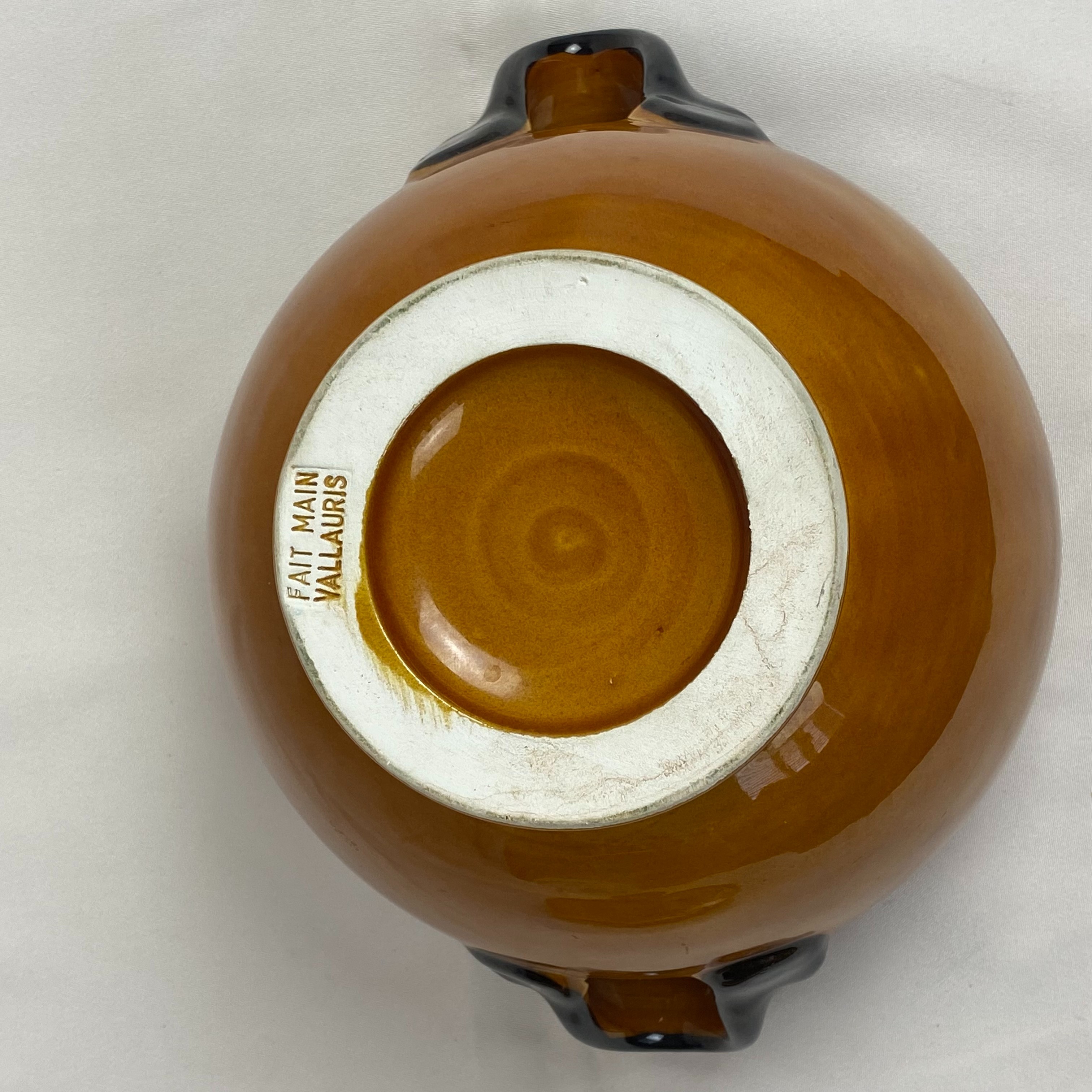 Soupière vintage Vallauris - Céramique émaillé Orange et Noir - Année 60 Bon état - Vue 7 - 