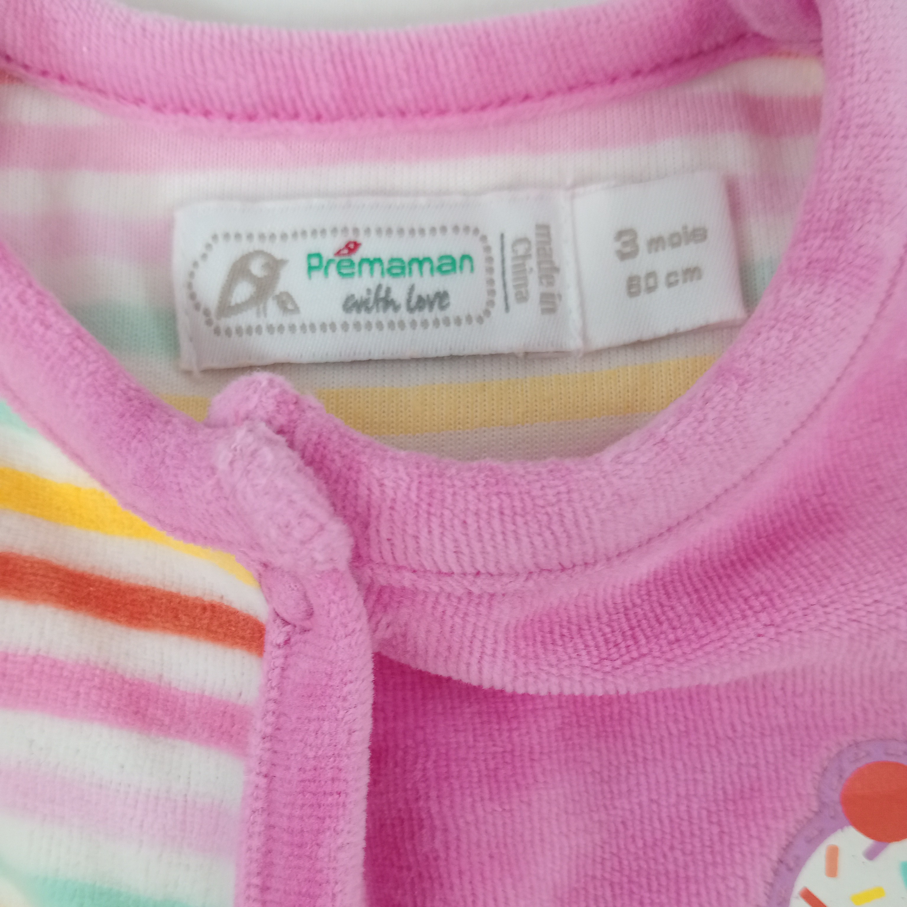 Pyjama bébé fille à rayures de la marque Premaman with love manches longues de couleur rose et blanc taille 60 cm (3 mois) - Photo 4