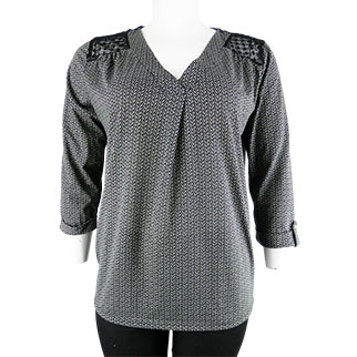 Top noir imprimé chevrons beige et gris - Femme-MODAVISTA-Taille 46/48 - Photo 0
