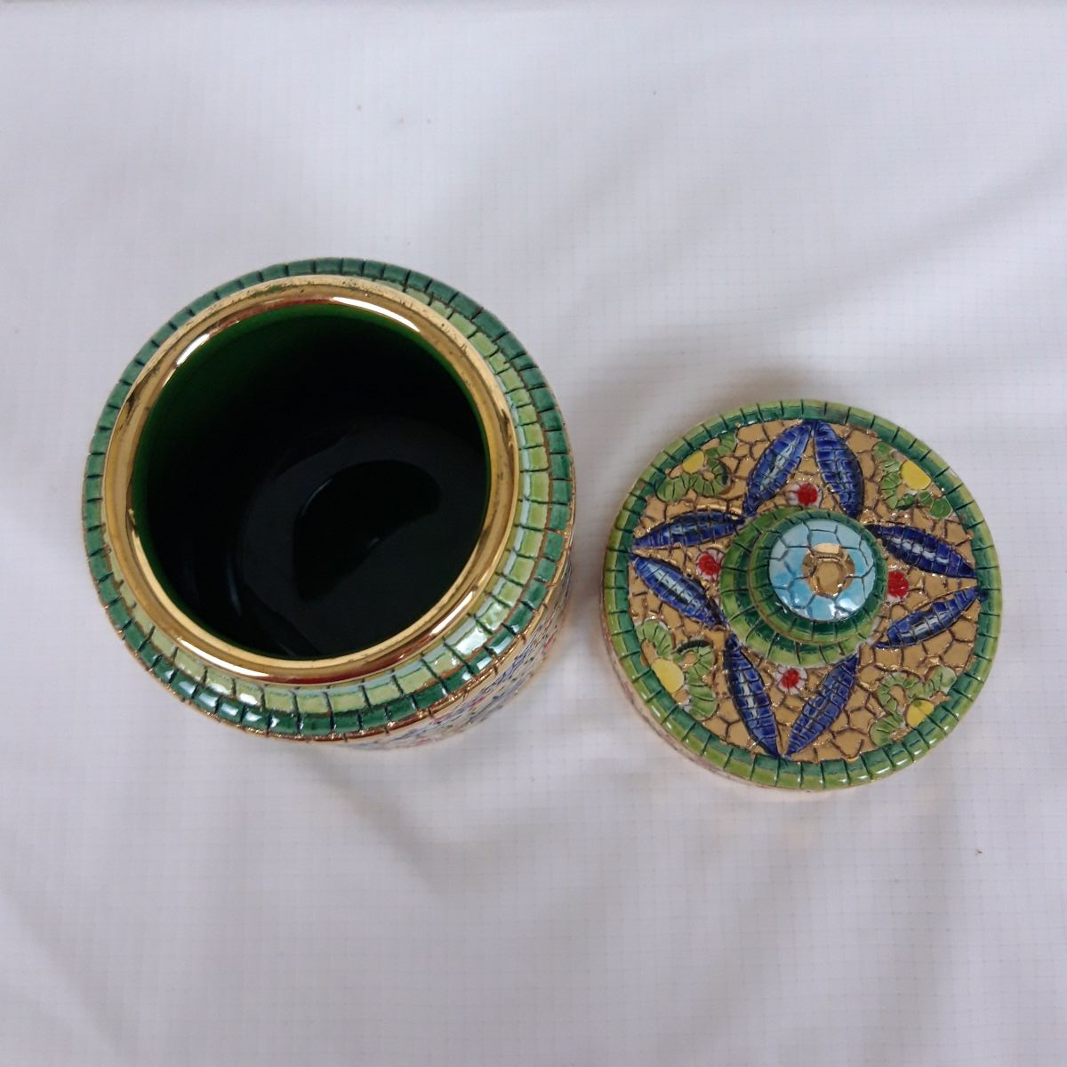 Boîte à Couvercle Mosaïque Dorée - Style Italien Byzantin Deruta - Photo 2