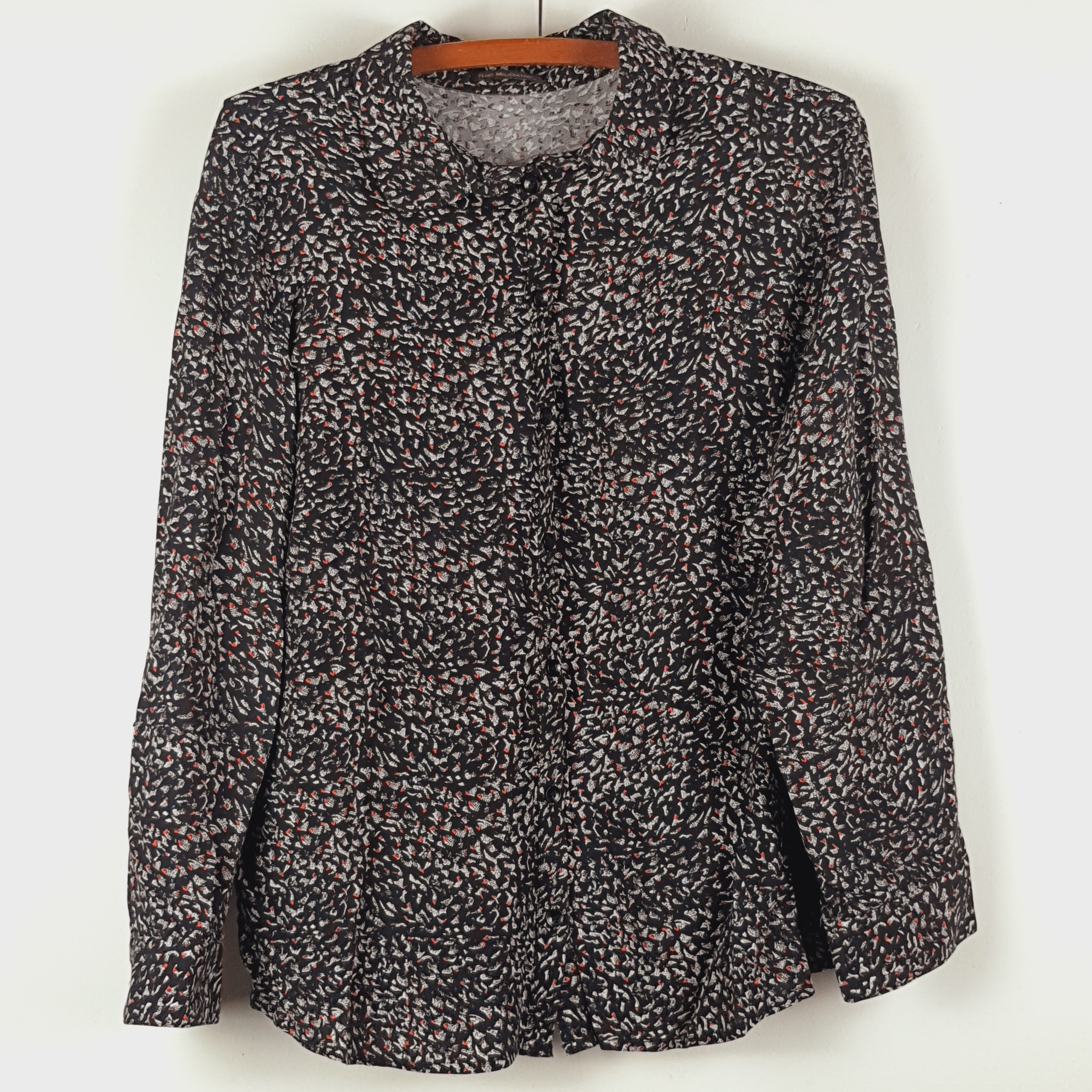 Chemisier manches longues noir à petits motifs - Rue Mazarine - L Très bon état -  reconditionné disponible sur Label Emmaüs