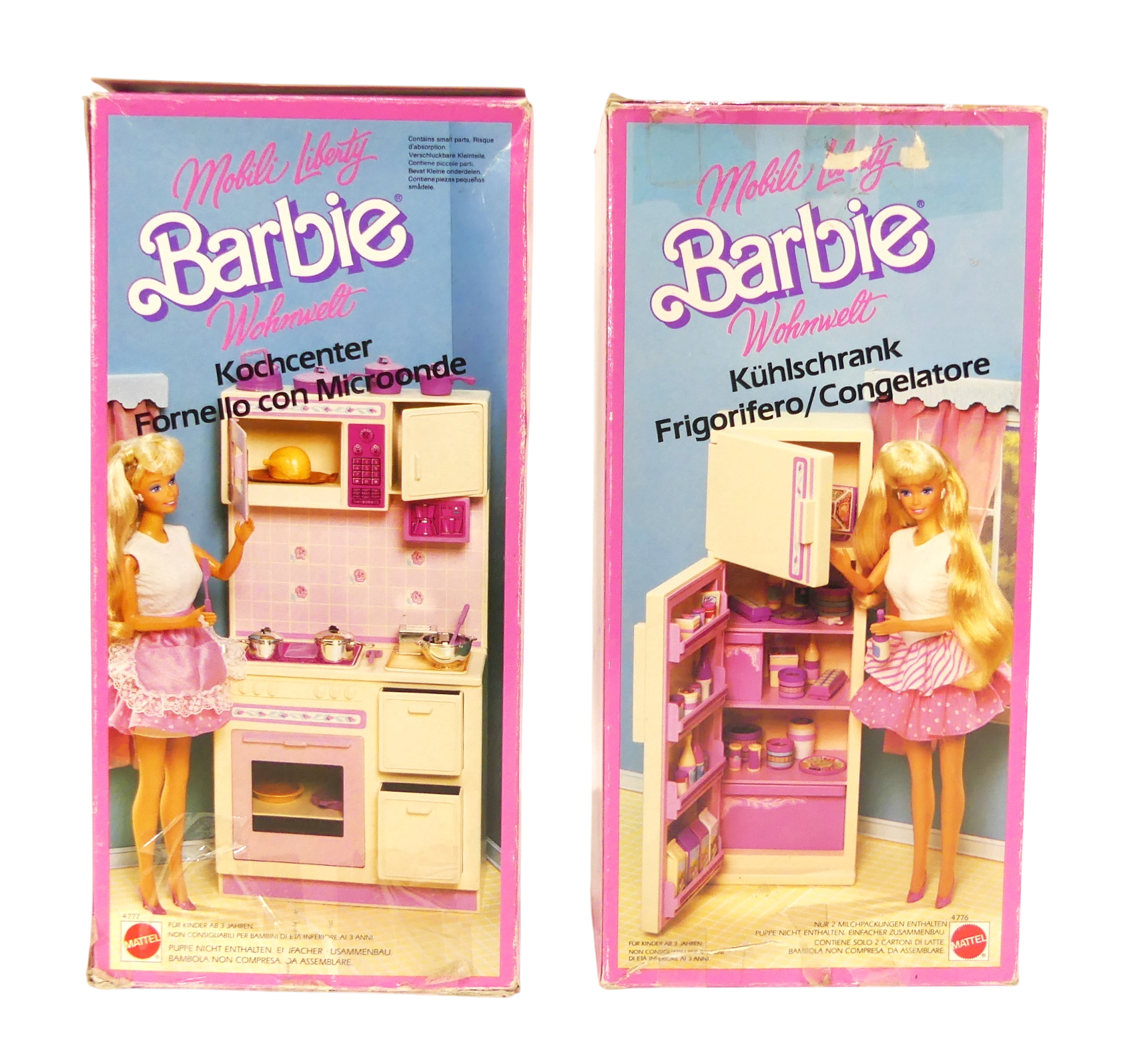 Lot de deux BARBIE Espace cuisine et frigo MATTEL année 1987 dans leur boîte d'origine - État correct sur Label Emmaüs