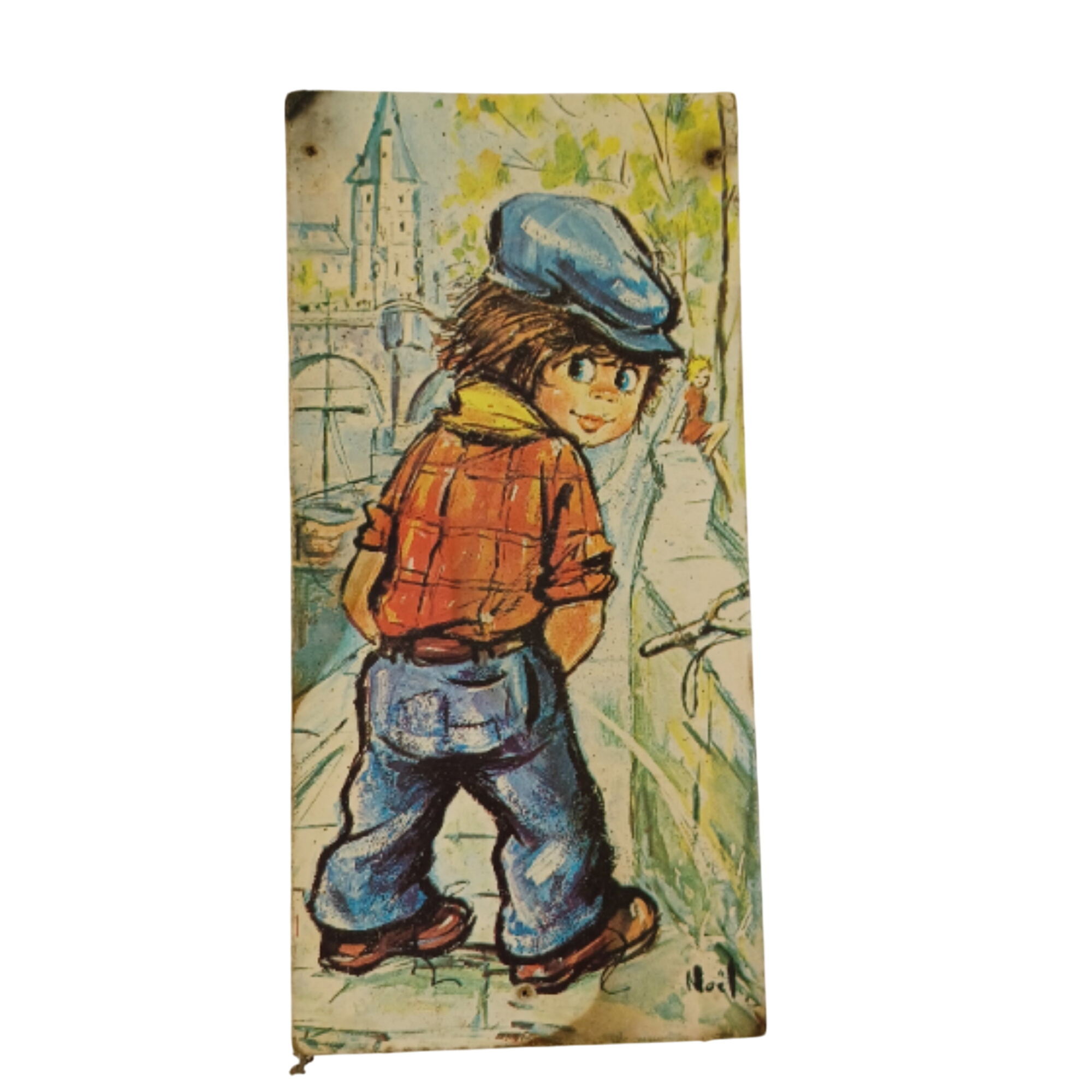 Petit tableau d'un Poulbot urinant de 10x20cm - Photo 0