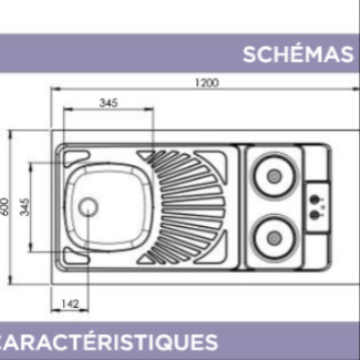 Voir photo 4 de Evier Cuisinette 2 plaques élec 1200x600, 1 bac, 120 x 60 cm Evier Cuisinette 2 plaques élec 1200x600, 1 bac, 120 x 60 cm - Vue 4 -