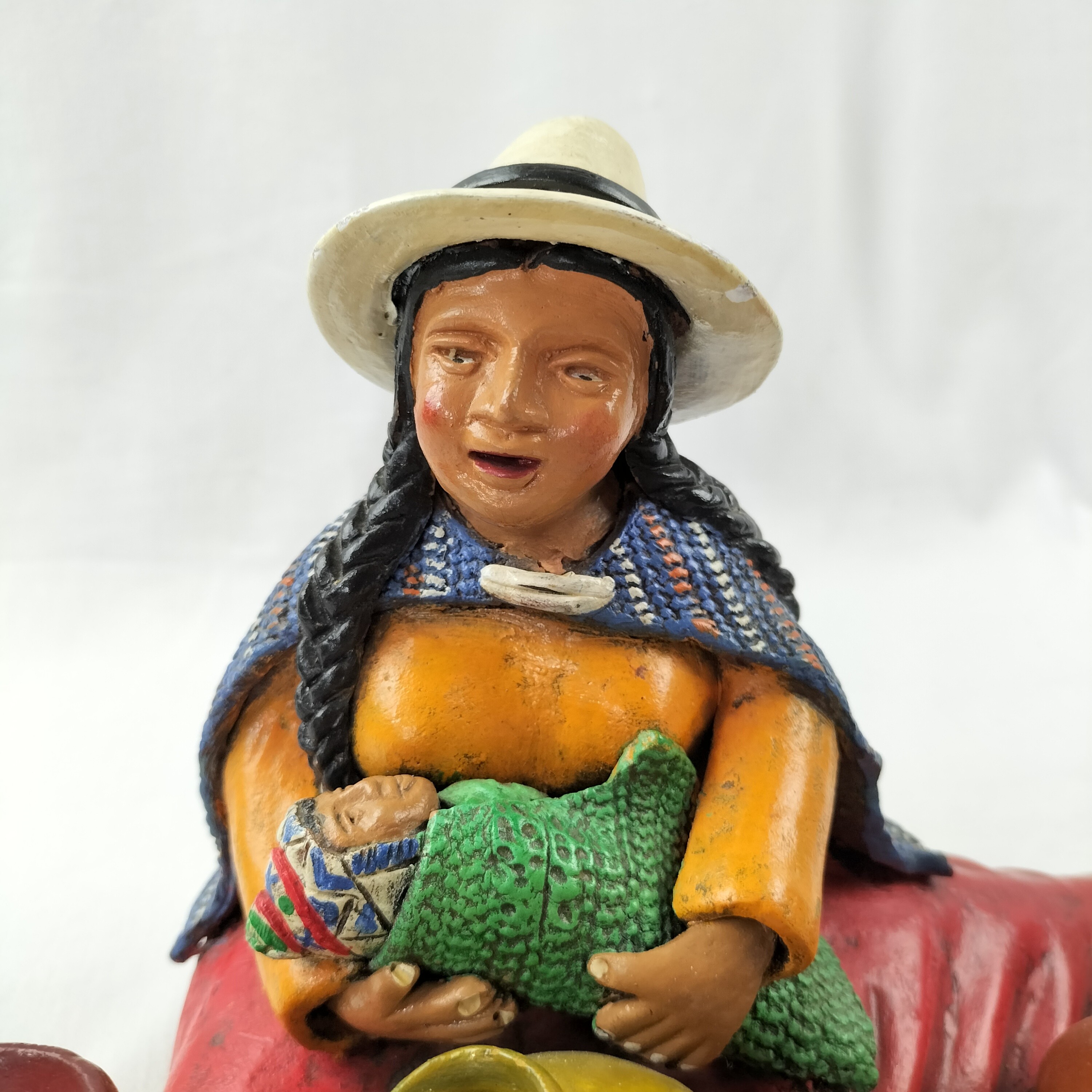 Sculpture péruvienne en terre cuite vintage (années 1970) femme et jarres - Photo 1