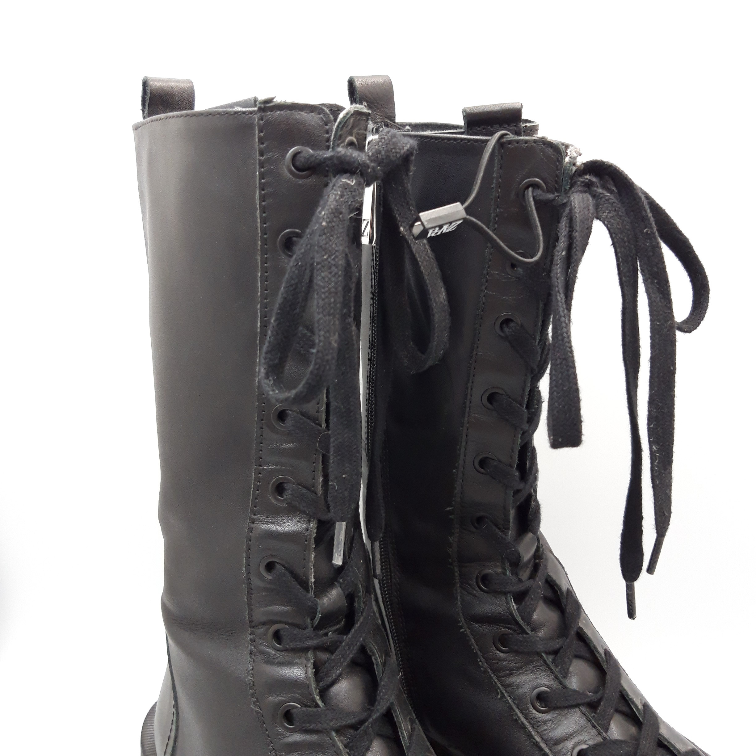 Bottines à lacet en cuir noir pour femme Zara, pointure 41 - Photo 1
