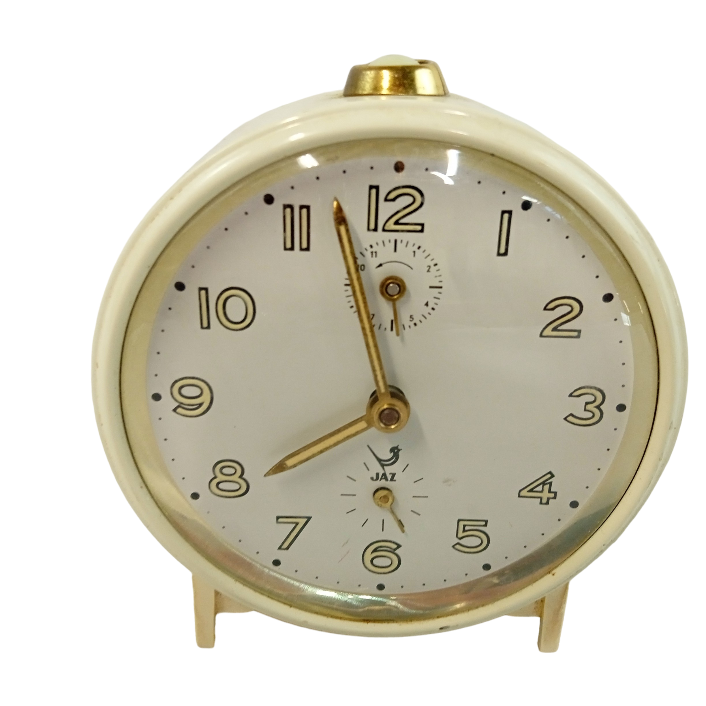 Réveil mécanique beige JAZ années 60 en métal et bakélite - Bon état sur Label Emmaüs