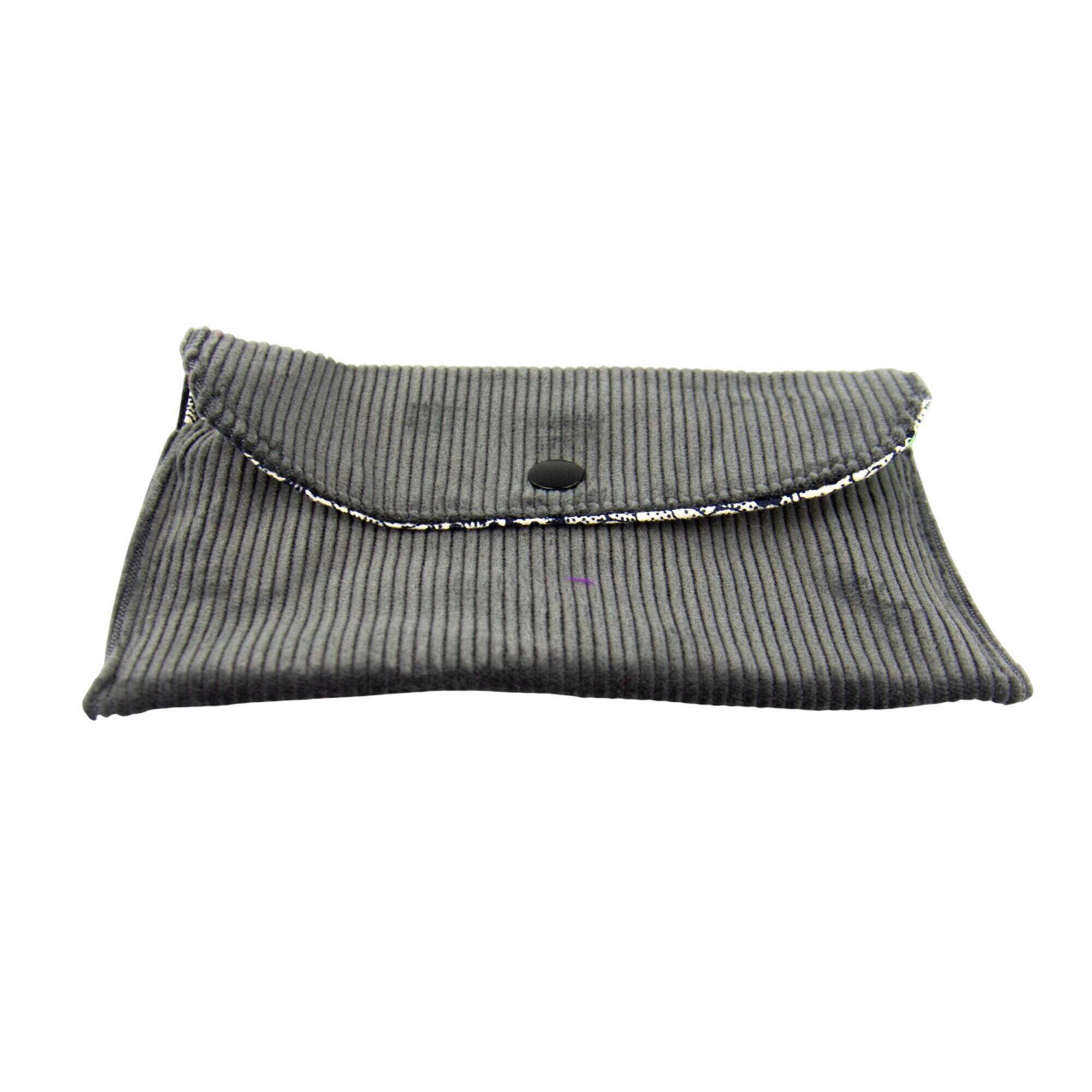 Pochette de taille moyenne en tissus gris avec fermoir fait-main à partir de matériaux de récupération - Photo 0