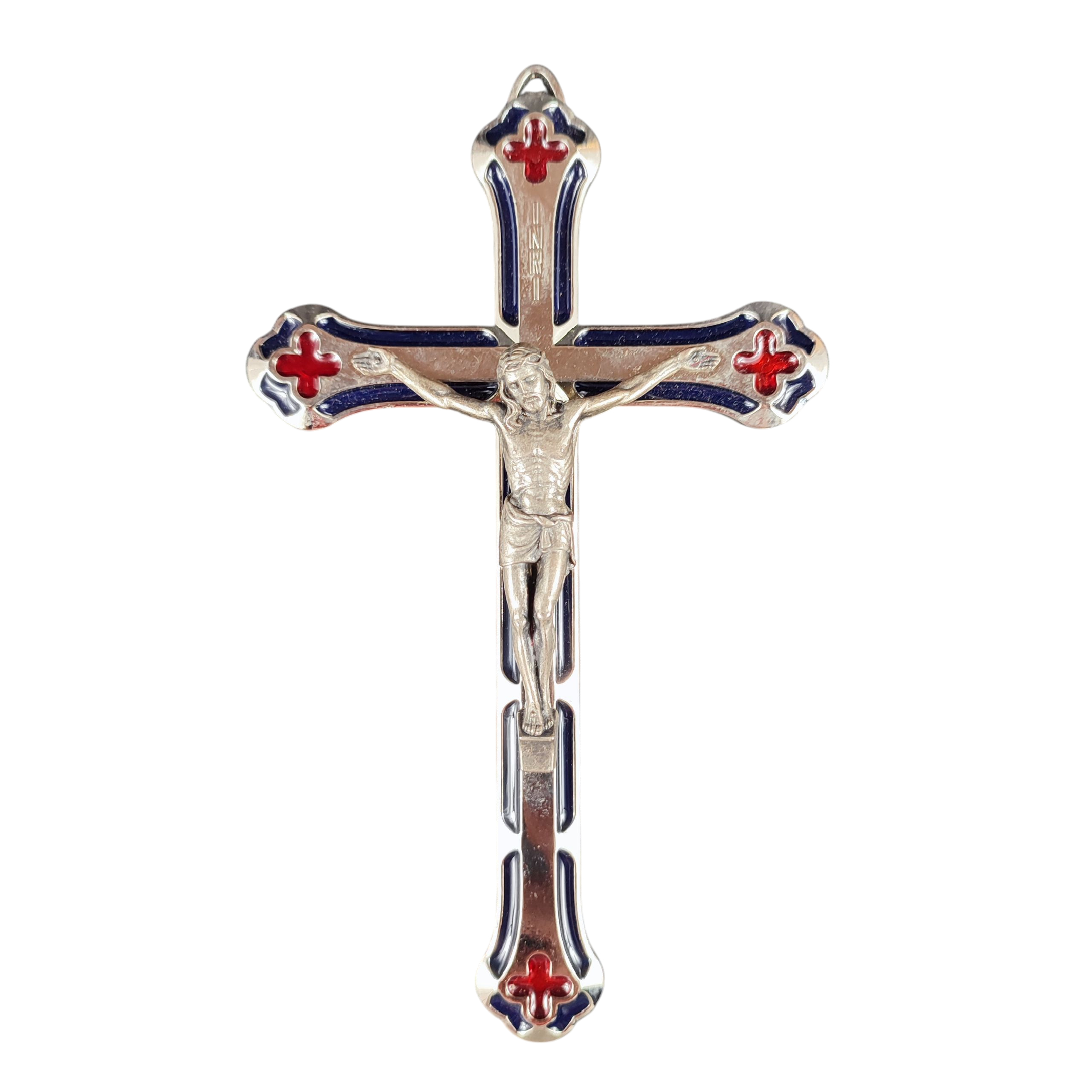 Crucifix vitrail en métal argenté - Photo 1
