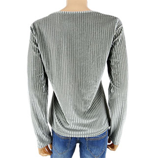 T-shirt gris vert - velours à rayures manches longues - femme - Shein - 40/42 - Photo 1