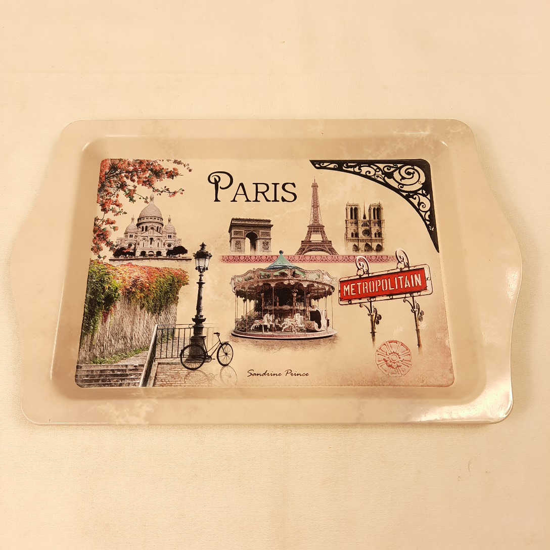 6 verres à digestif sur plateau métal décor Paris Très bon état - Vue 2 - 