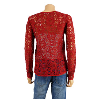 Gilet bordeaux imprimé dentelle - femme - Un Jour Ailleurs - taille 1 Très bon état - Vue 2 - 