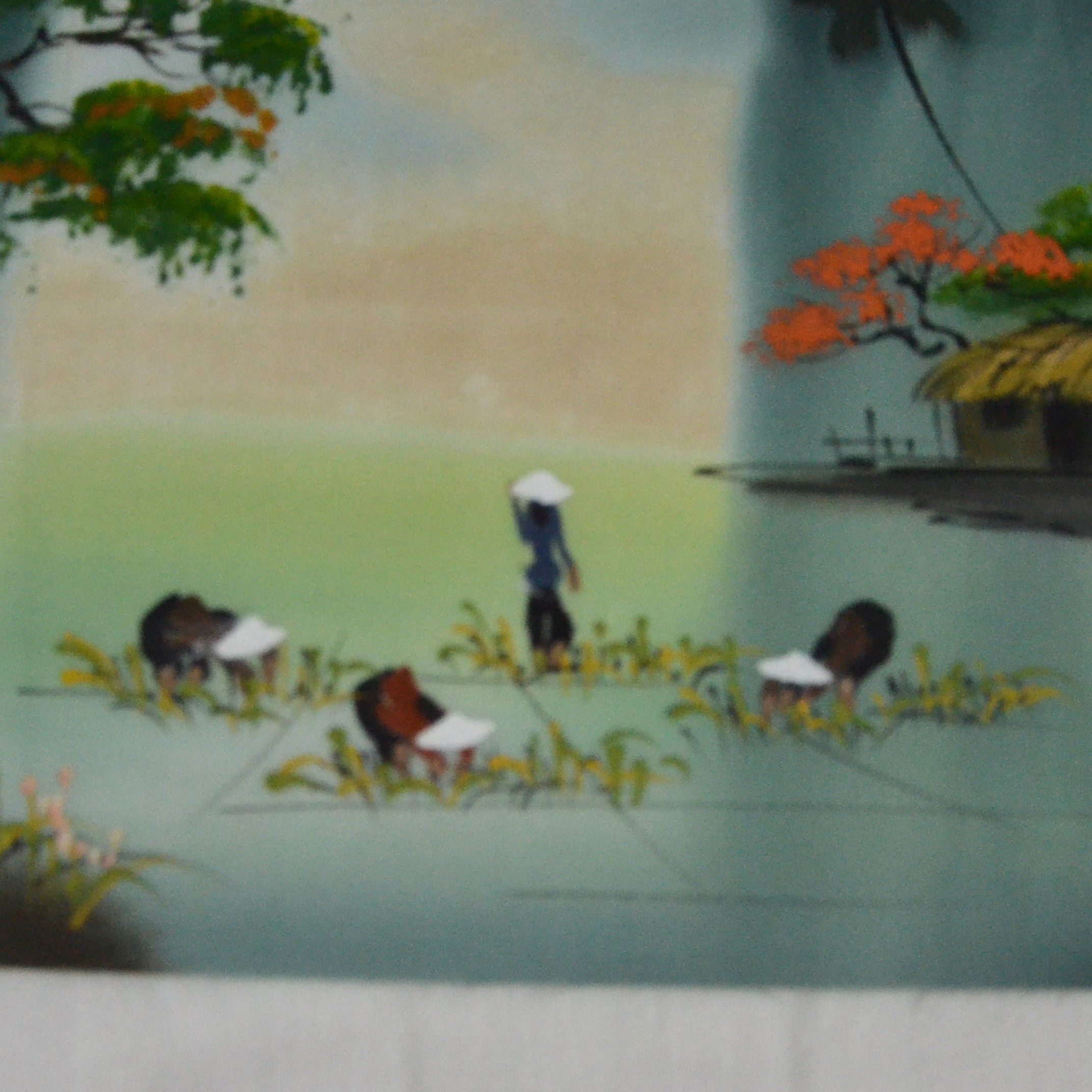 Peinture Japonaise Ancienne Signée Sur Soie – Coq Et Criquet – 39,5 X 28 Cm – 1940-1960