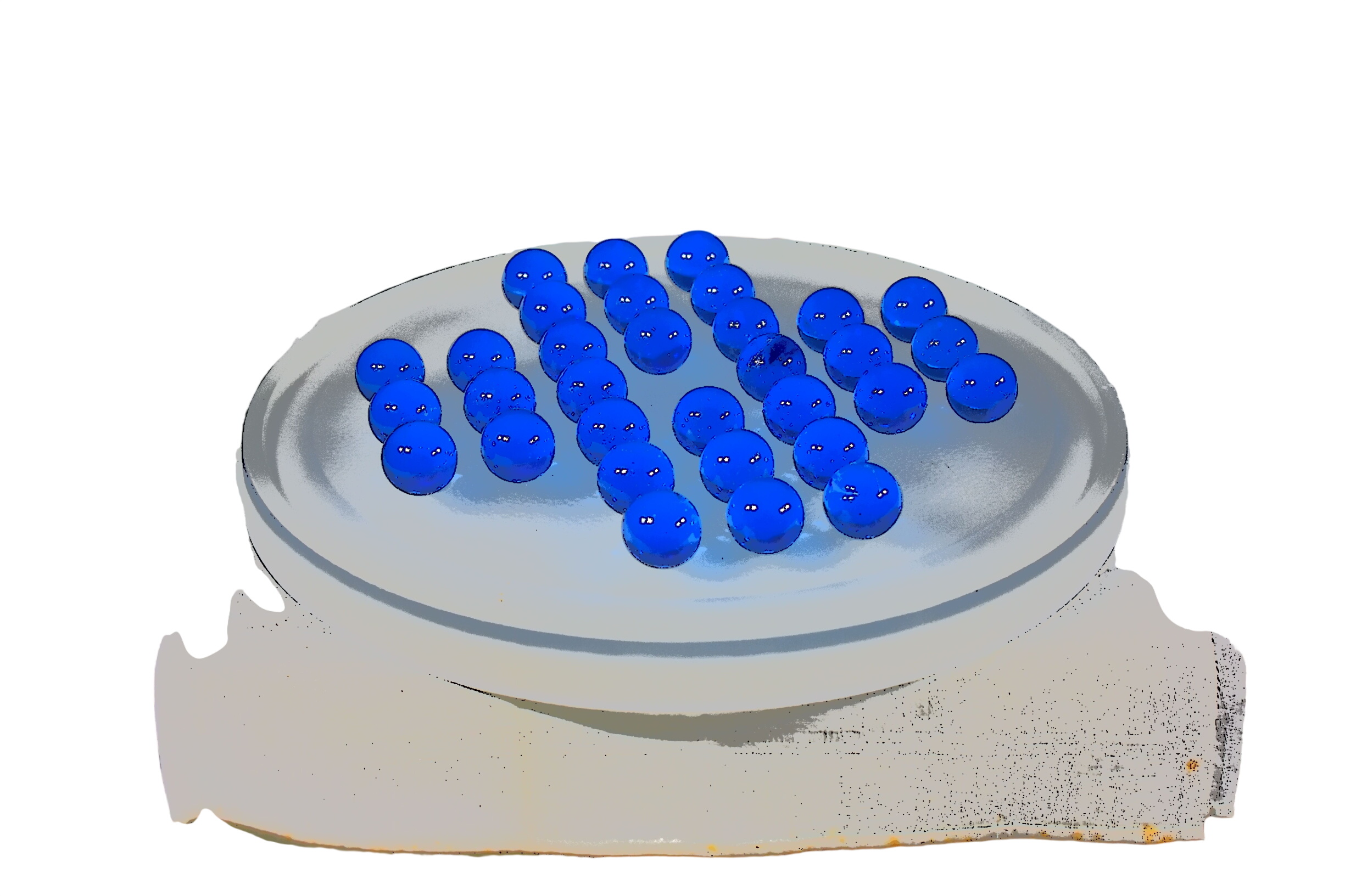 Solitaire en verre translucide avec billes en verre bleu, diamètre 30 cm. Bon état -  reconditionné disponible sur Label Emmaüs