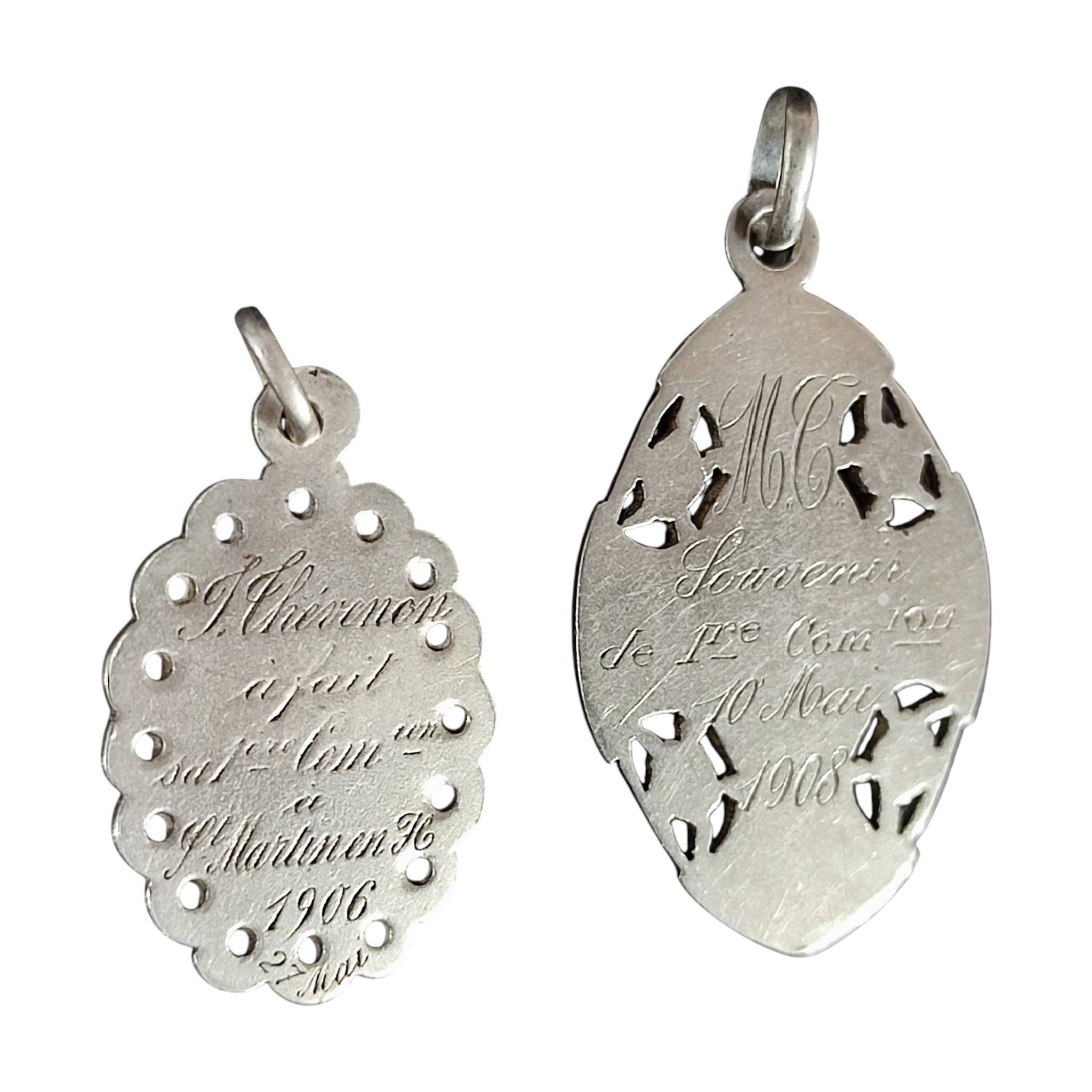 Voir photo 3 de Lot de 2 médailles Art Nouveau en argent 800/000 (poinçon sanglier) Lot de 2 médailles Art Nouveau en argent 800/000 (poinçon sanglier) Bon état - Vue 3 -