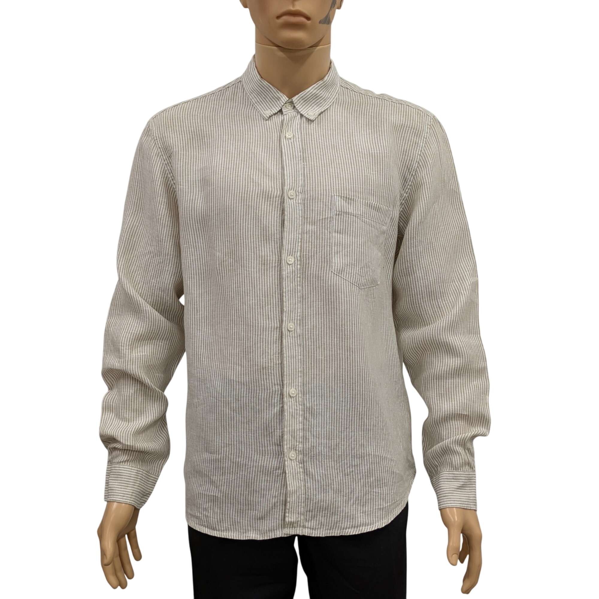 Neuf & étiquette Chemise Monoprix Premium T L en lin à rayures écrues/beiges - Photo 0