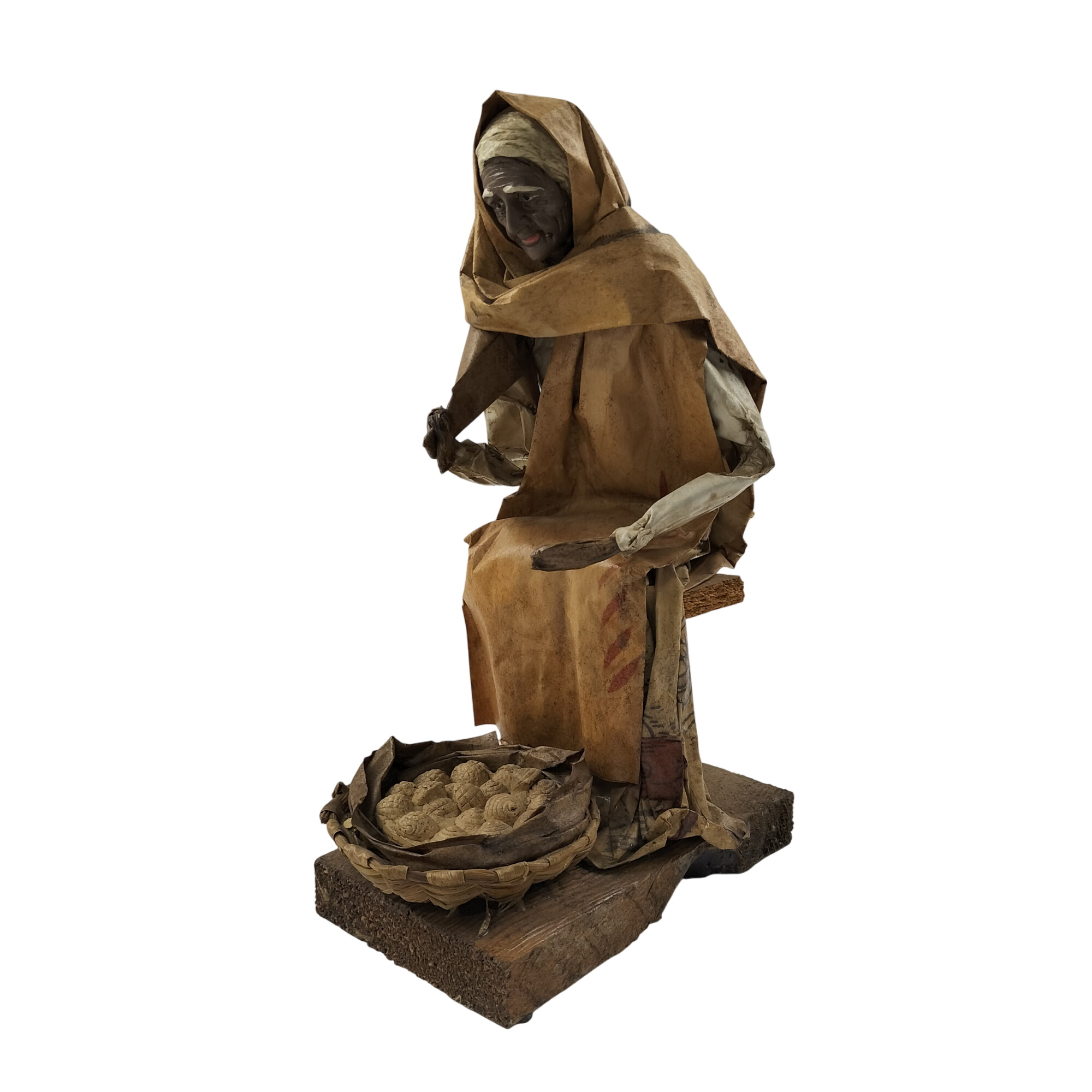 Figurine vintage art mexicain vieille femme en papier mâché - Photo 0