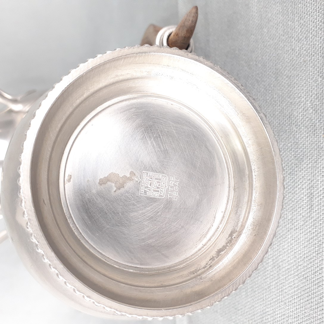 Théière Et Pot à Lait Ancien En étain Du Manoir – Vintage Avec Manche Bois, Service Argenté
