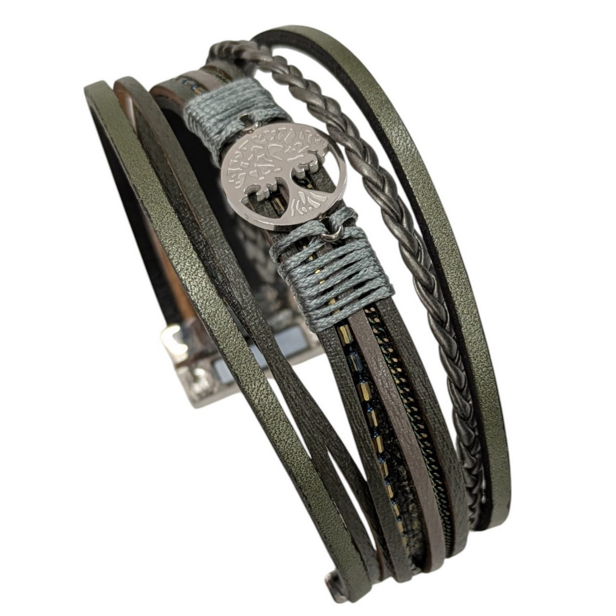 Bracelet Manchette Arbre de Vie multirang en cuir et mtal Bijou bohme - Label Emmaus - Modalova