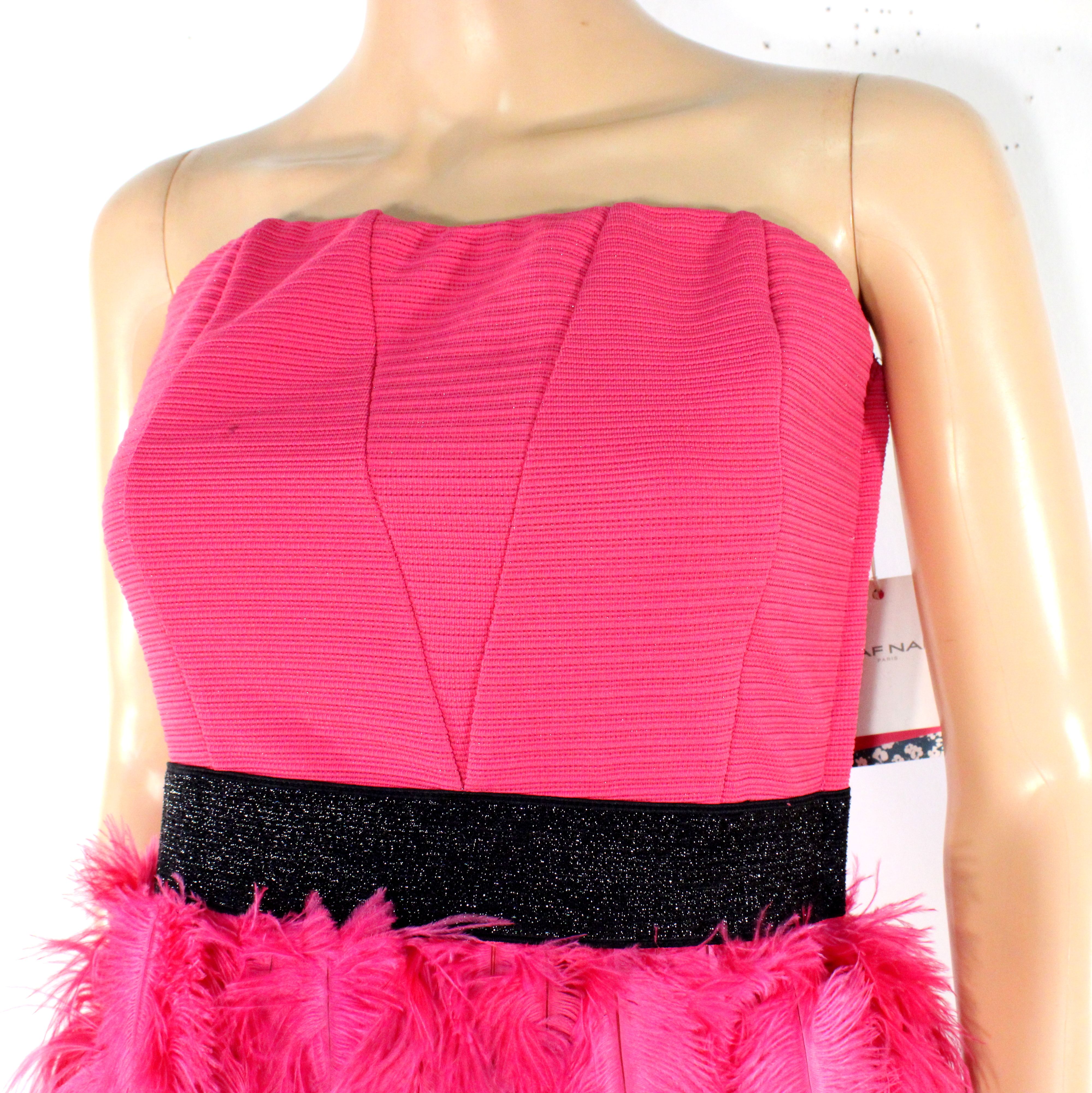 Robe Rose Fuchsia A Plumes NAF NAF Taille 38 - Photo 3