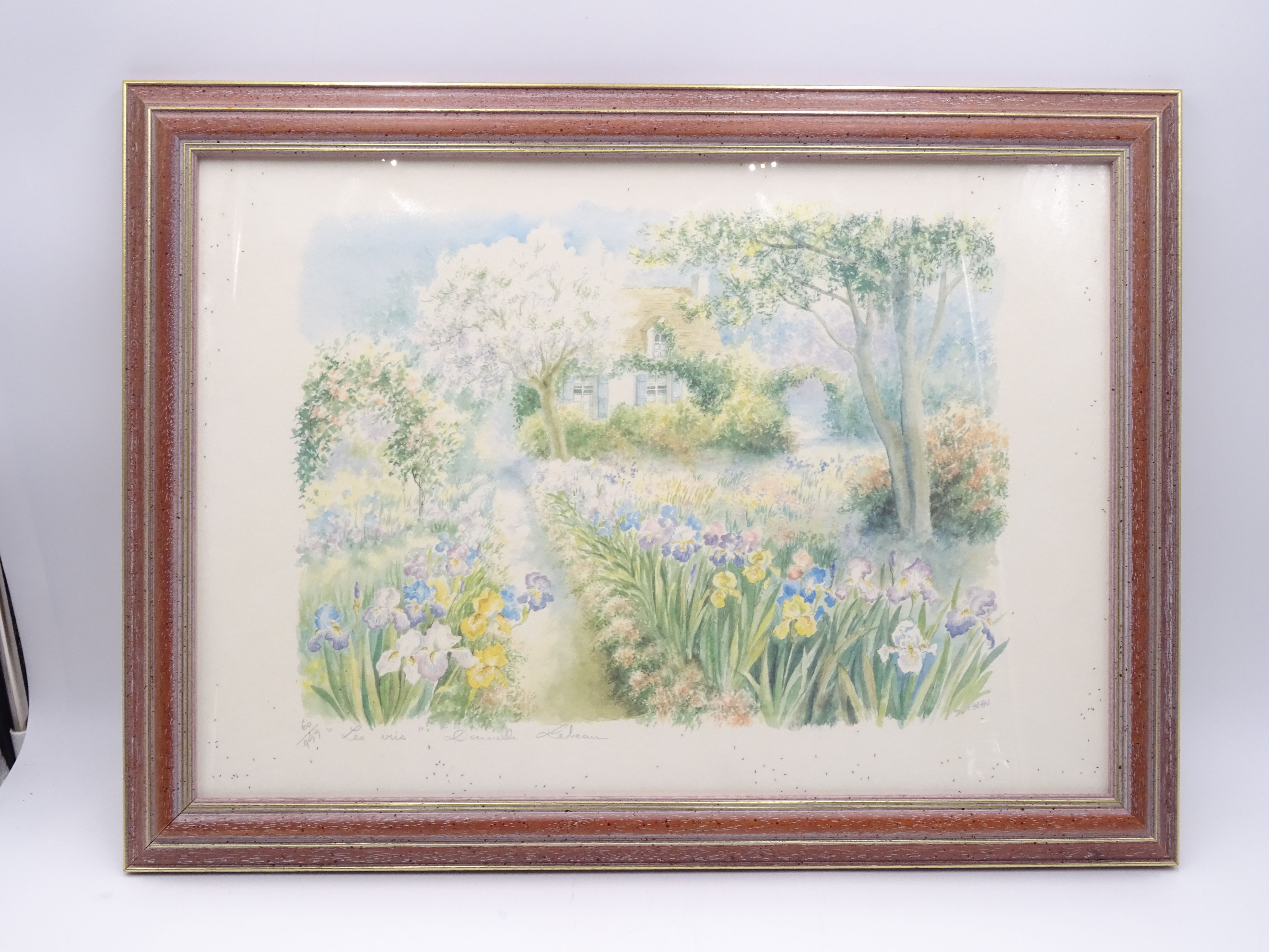 Impression sur papier "Les Iris" signée Danielle Lebeau - Bon état sur Label Emmaüs