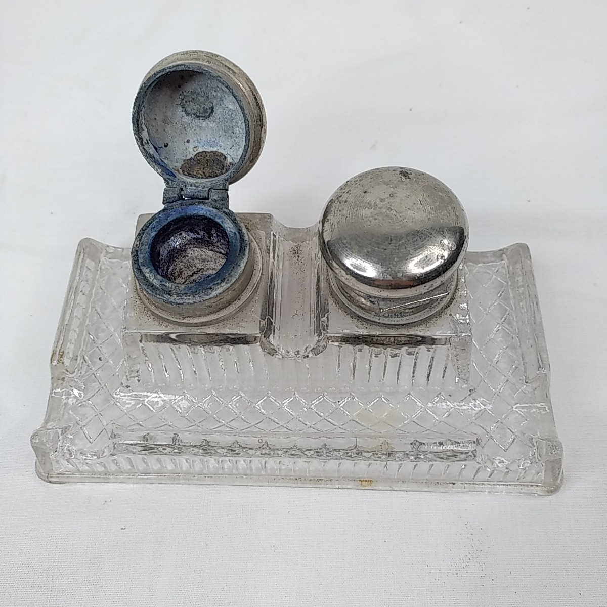 Encrier double en verre et metal - Photo 4