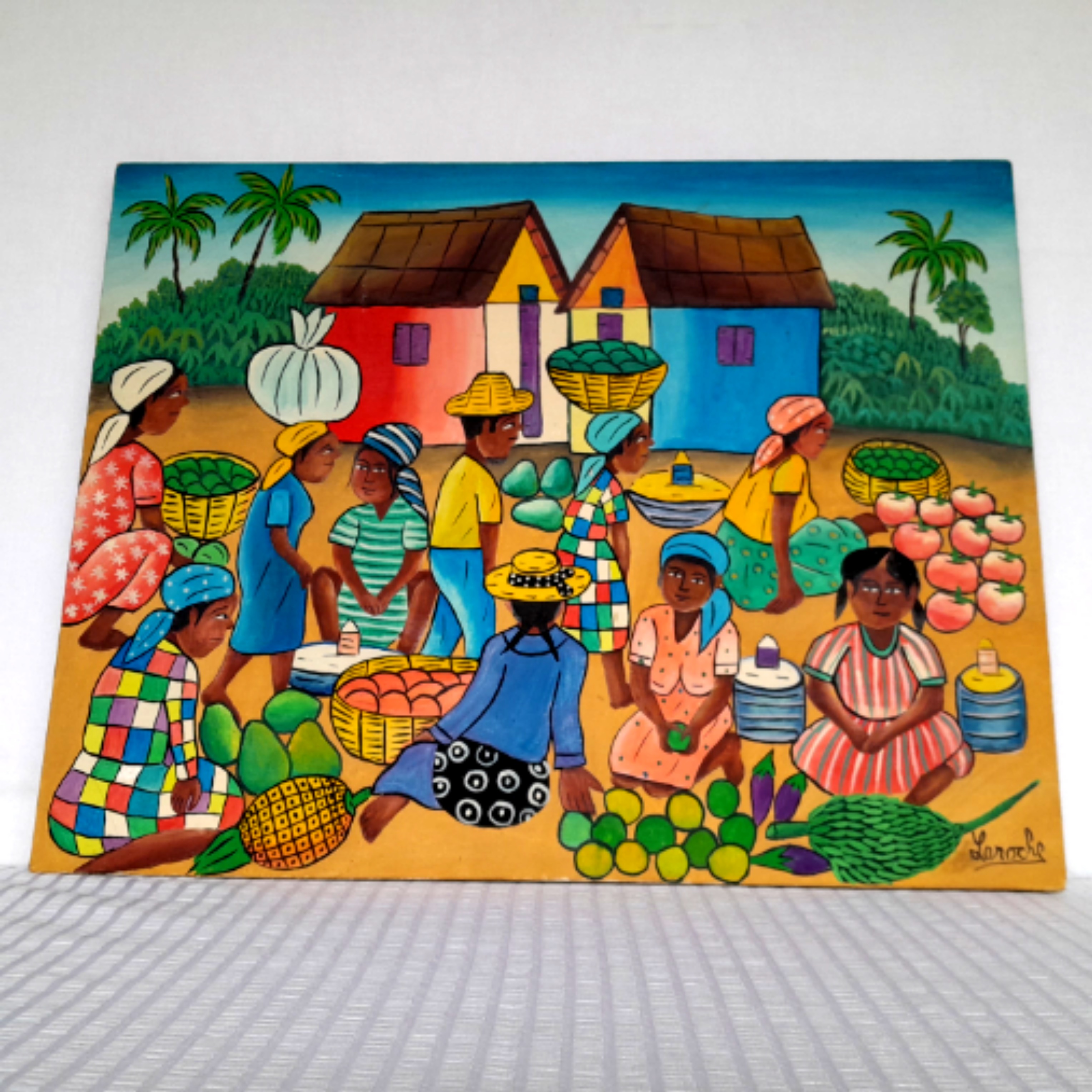 Tableau "Regard sur Haïti, l'Outre-Mer...", signé par le peintre Haïtien, LAROCHE Très bon état - Vue 5 - 