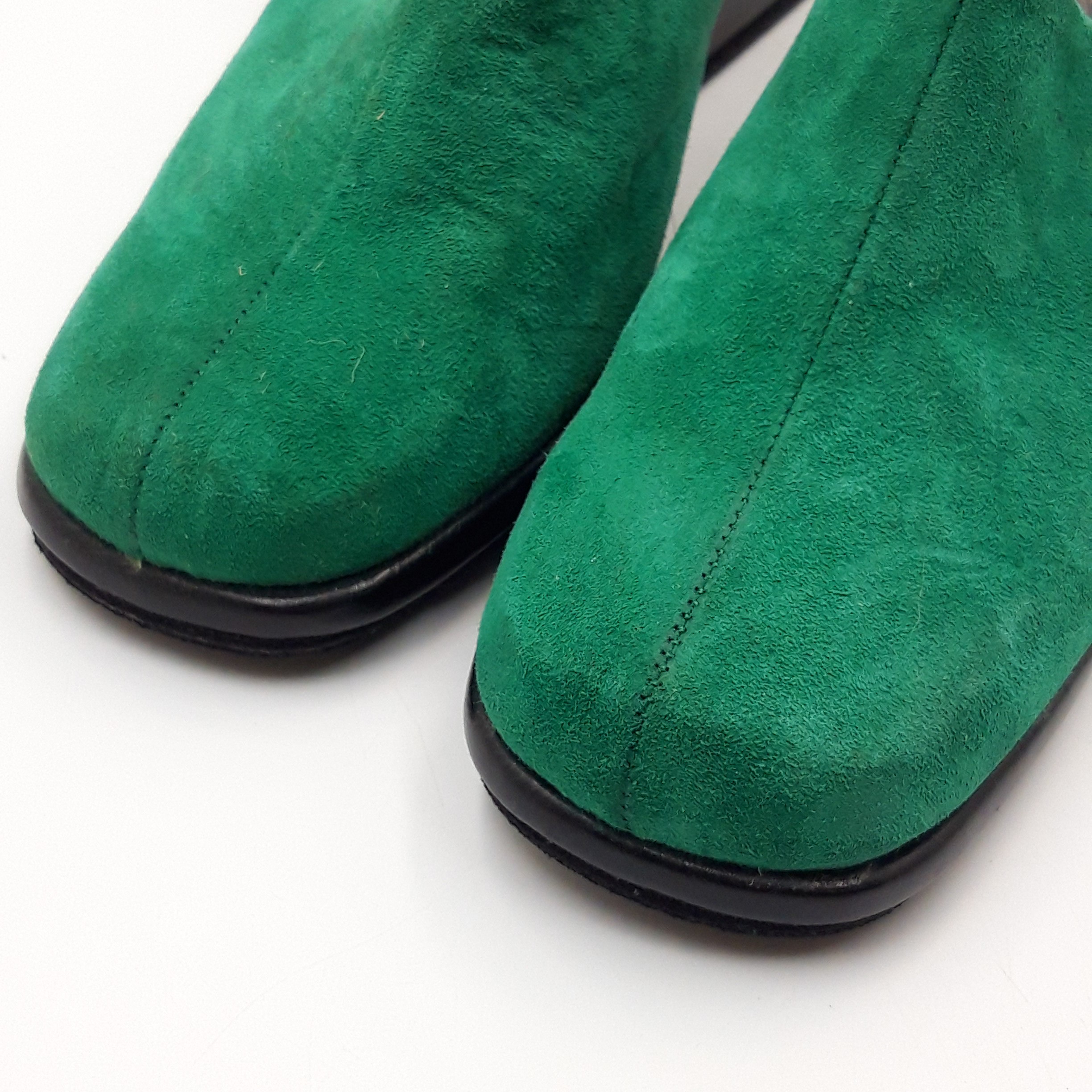 Voir photo 4 de Mules compensées en daim/ cuir vintage HELLER France, pointure 40 Mules compensées en daim/ cuir vintage HELLER France, pointure 40 Très bon état - Vue 4 -