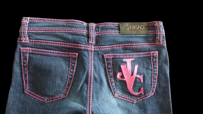 Jeans Versace bleu et coutures rose fuschia pour femme - taille 42  - Vue 10 - 