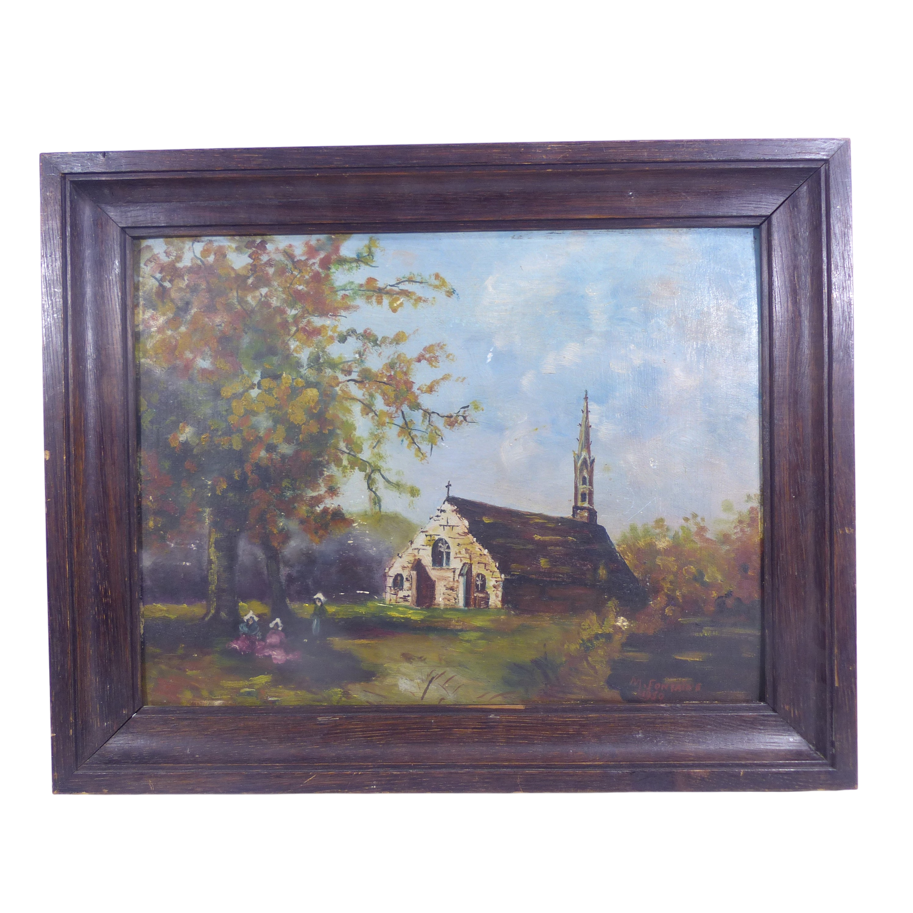 Peinture sur panneau de bois - Signée M.Fontaine 1950 - Photo 0