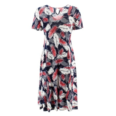 Robe bleu marine imprimés plumes - femme - Elizabeth - taille M Bon état - Vue 2 - 